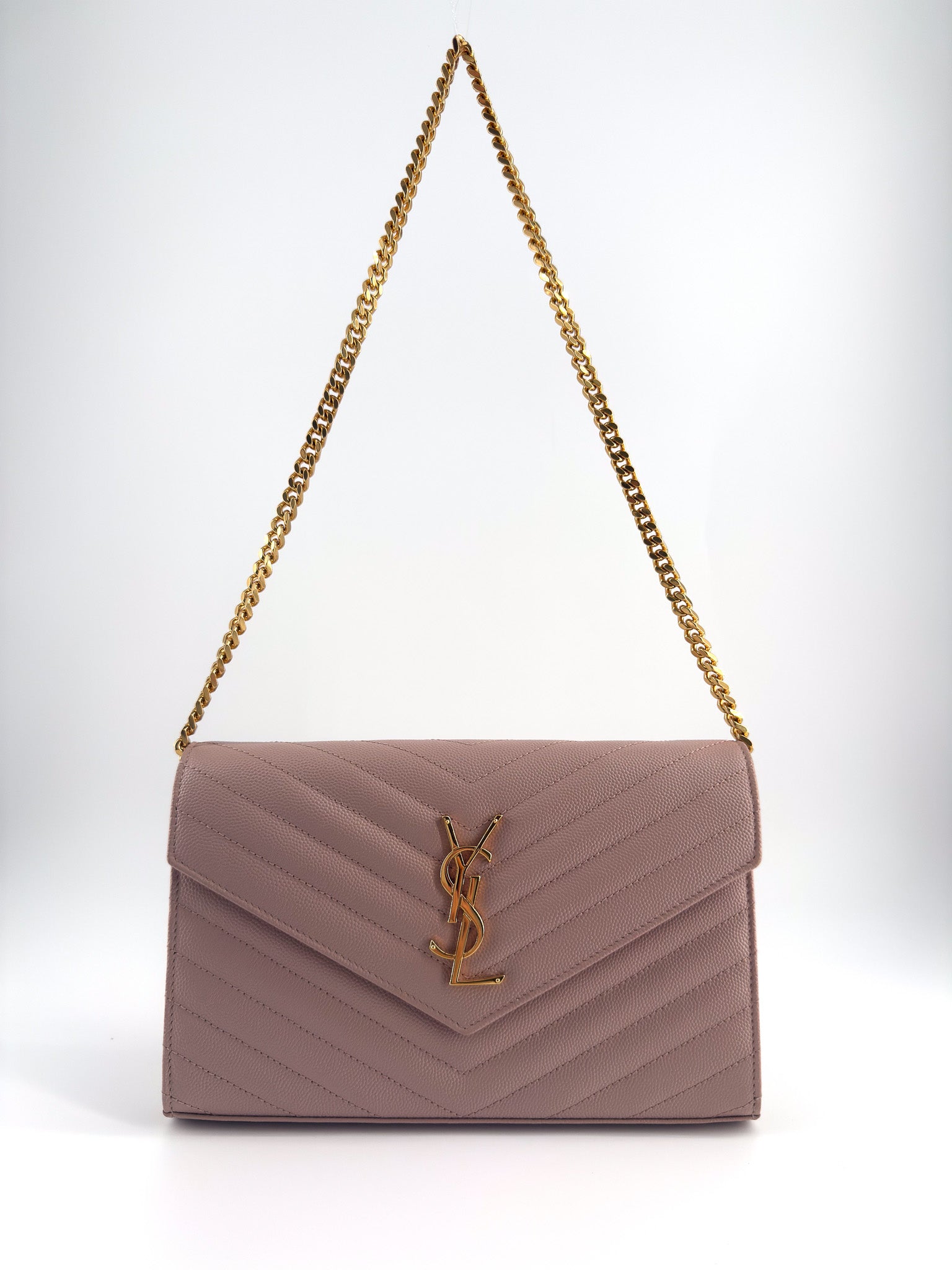 Saint Laurent Grain De Poudre Matelasse Chevron Monogram WOC Pink