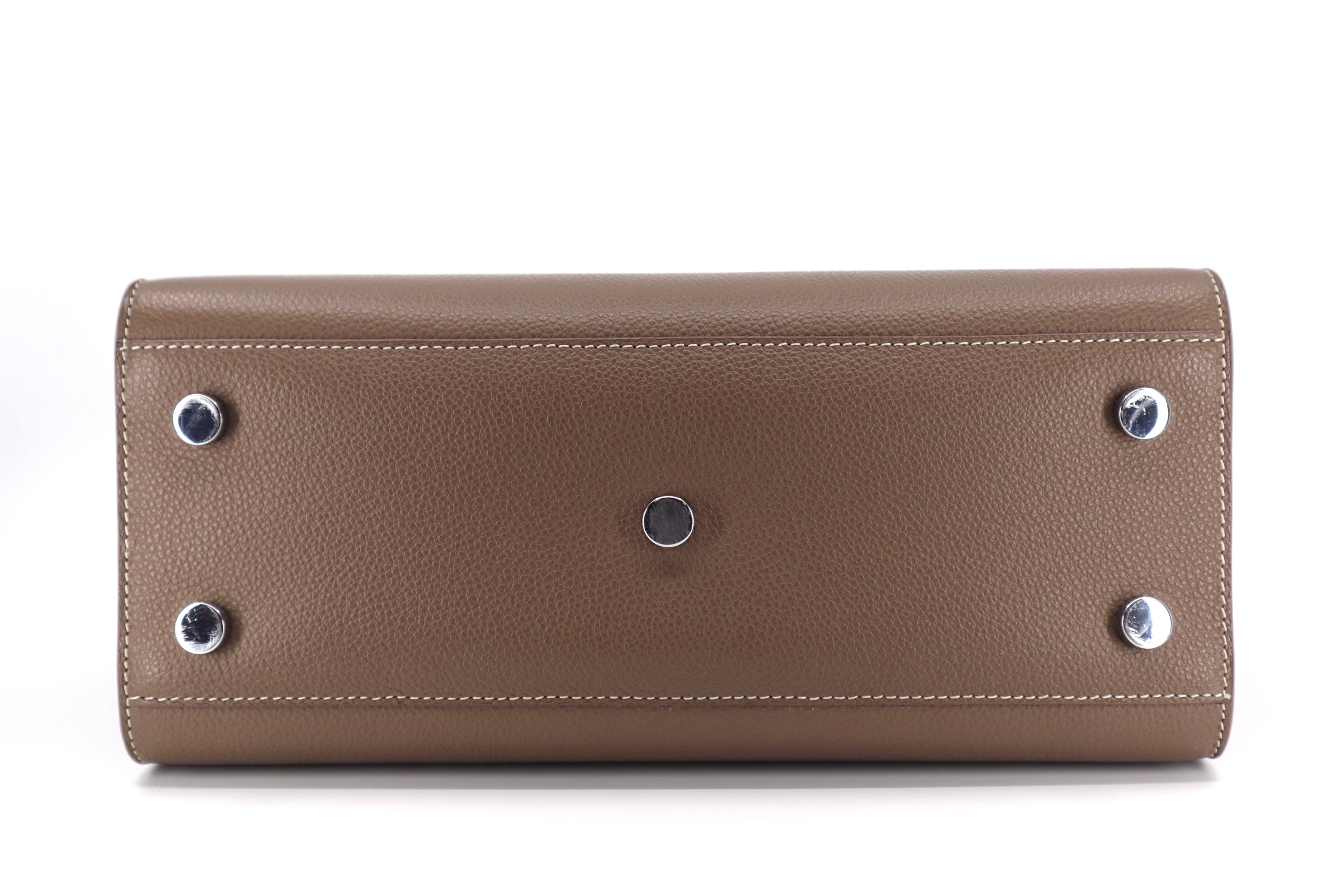 Saint Laurent Grained Calfskin Topstich Baby Sac De Jour Taupe