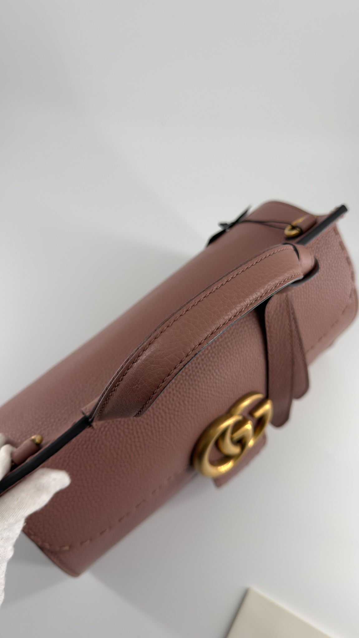 Calfskin Small GG Marmont Top Handle Bag Rosy