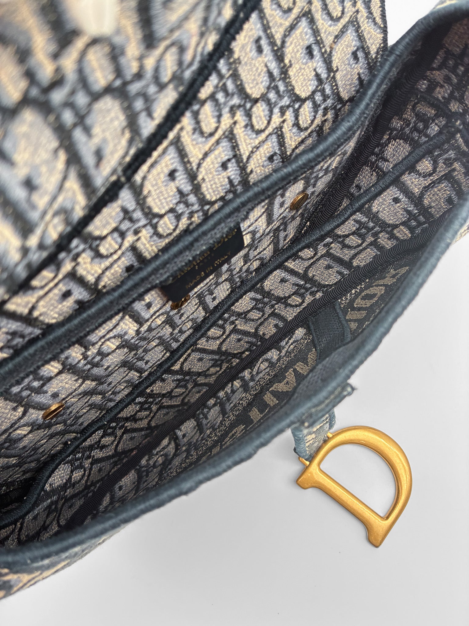Christian Dior Saddle Bag Blue Dior Oblique Embroidery