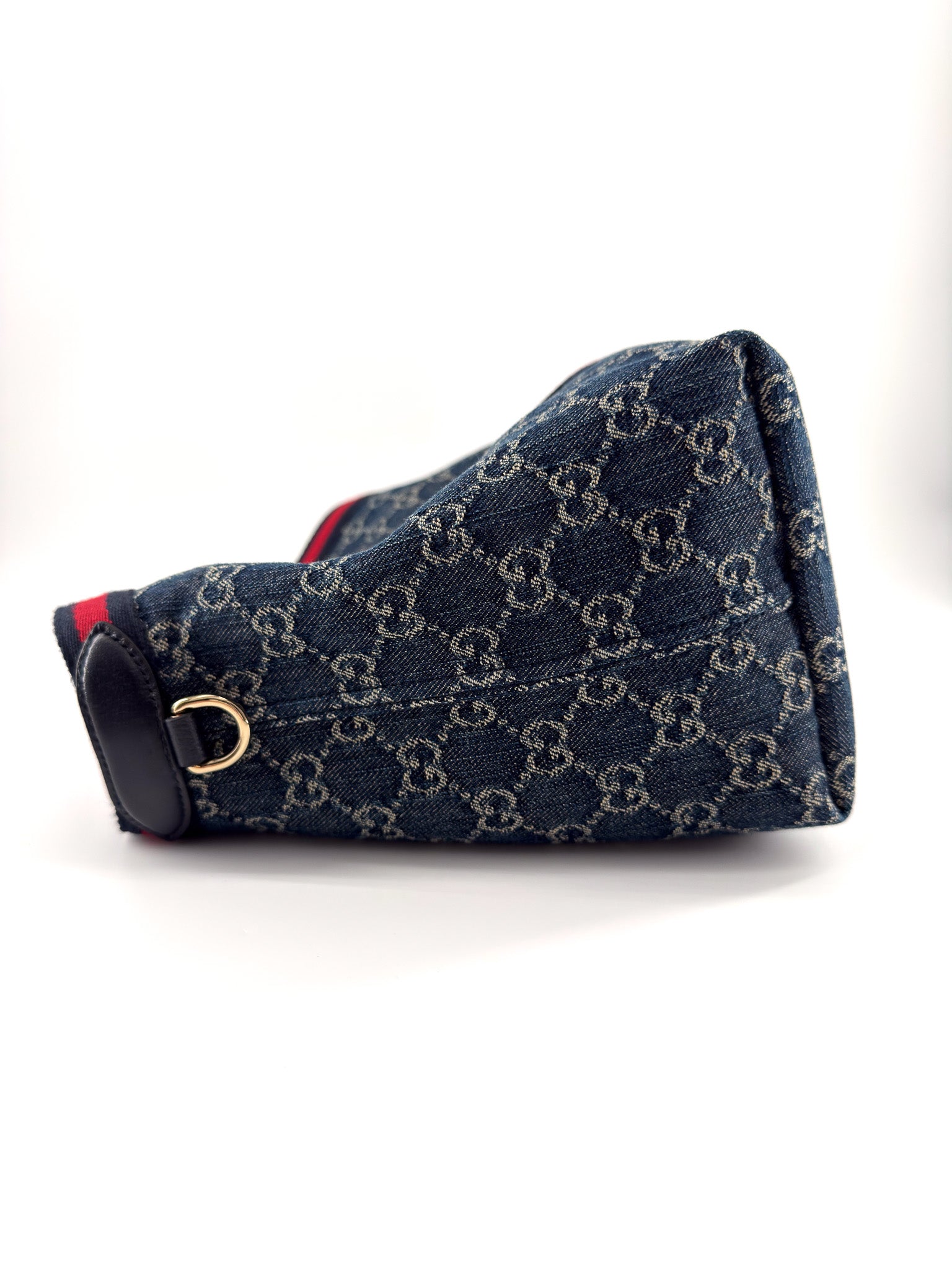 Gucci Denim GG Monogram Web Small Giglio Tote blue and white