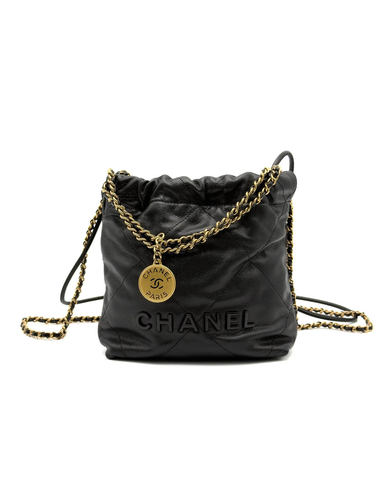 Chanel 22 Mini Shiny Caviar Quilted Monochrome Black