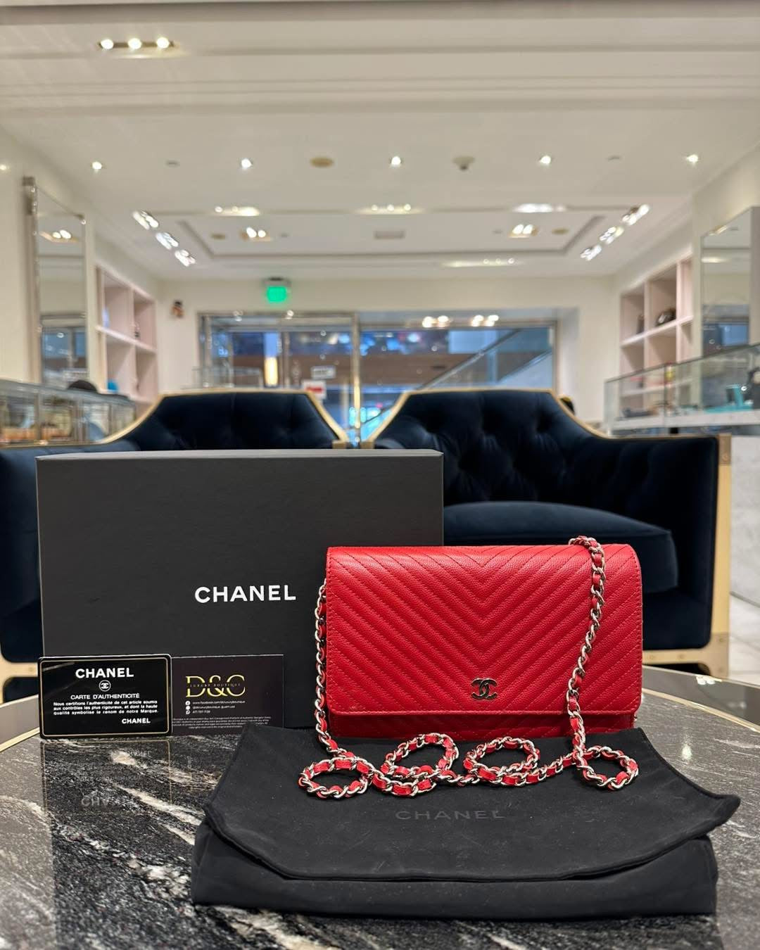 Chanel Chevron Wallet On Chain Red SHW