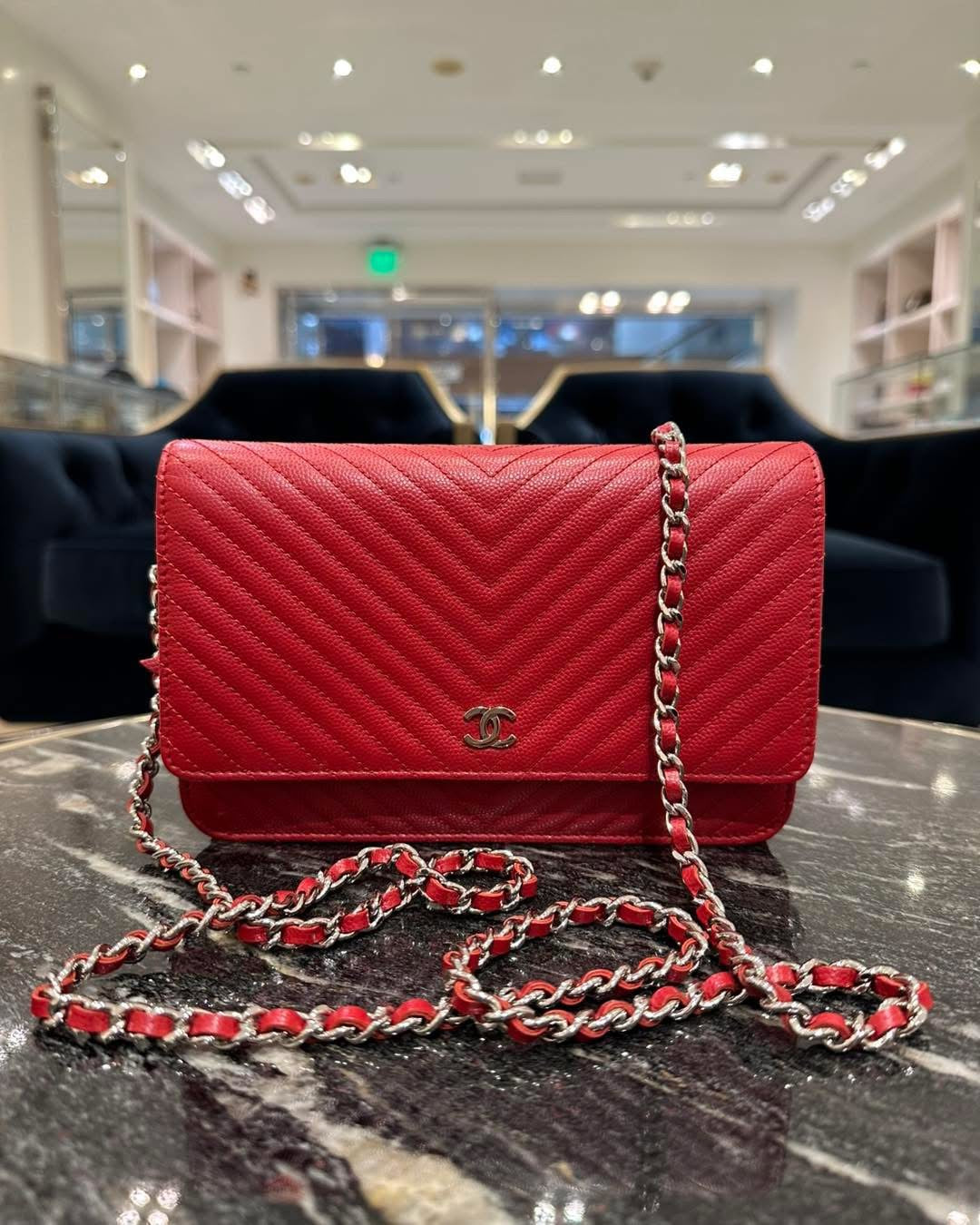 Chanel Chevron Wallet On Chain Red SHW