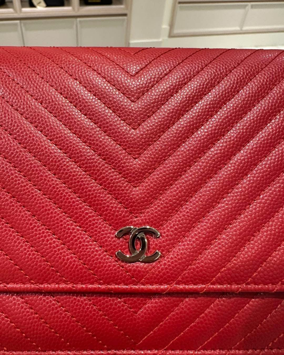 Chanel Chevron Wallet On Chain Red SHW