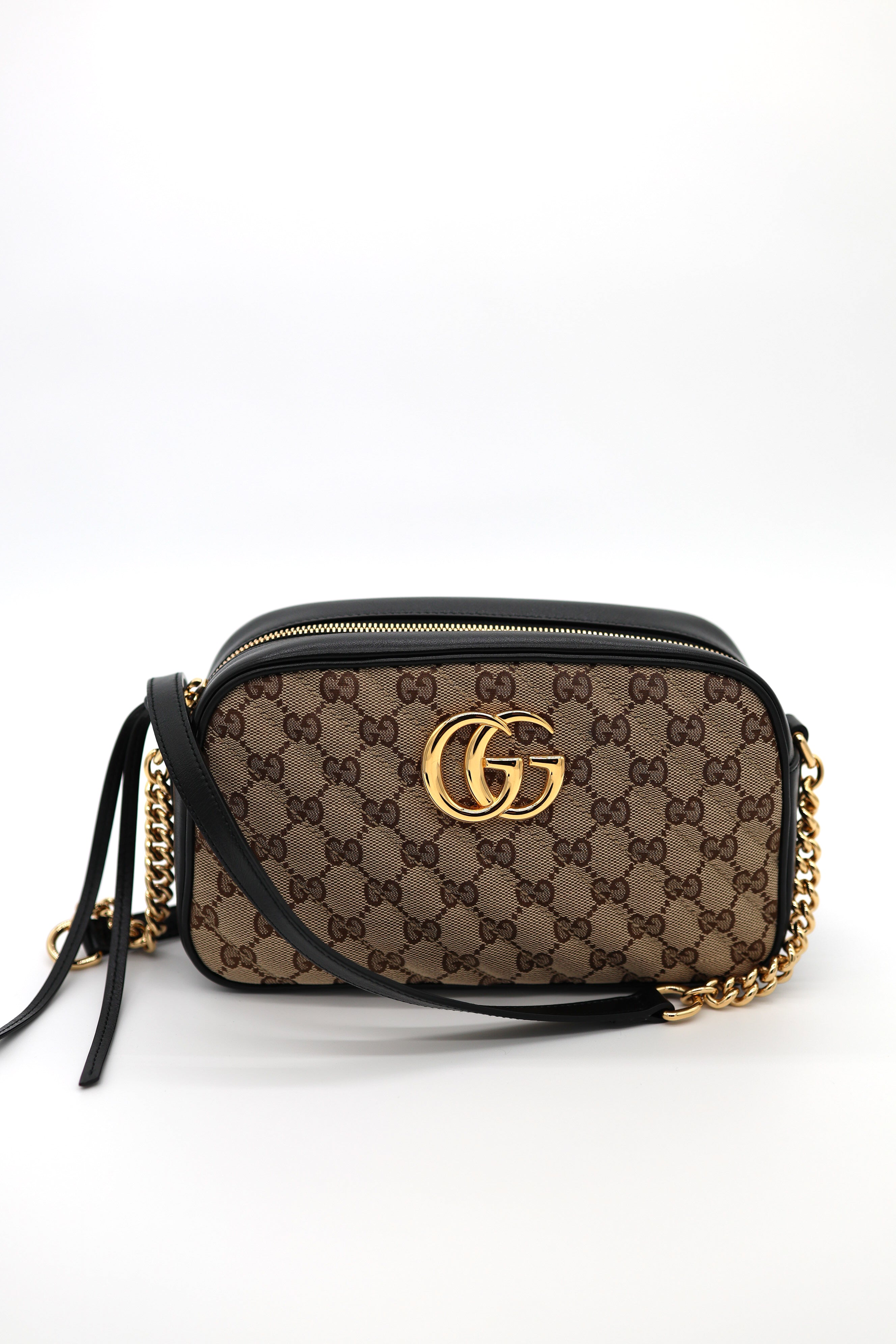 Gucci Monogram Matelasse Diagonal Small GG Marmont Chain Shoulder Bag