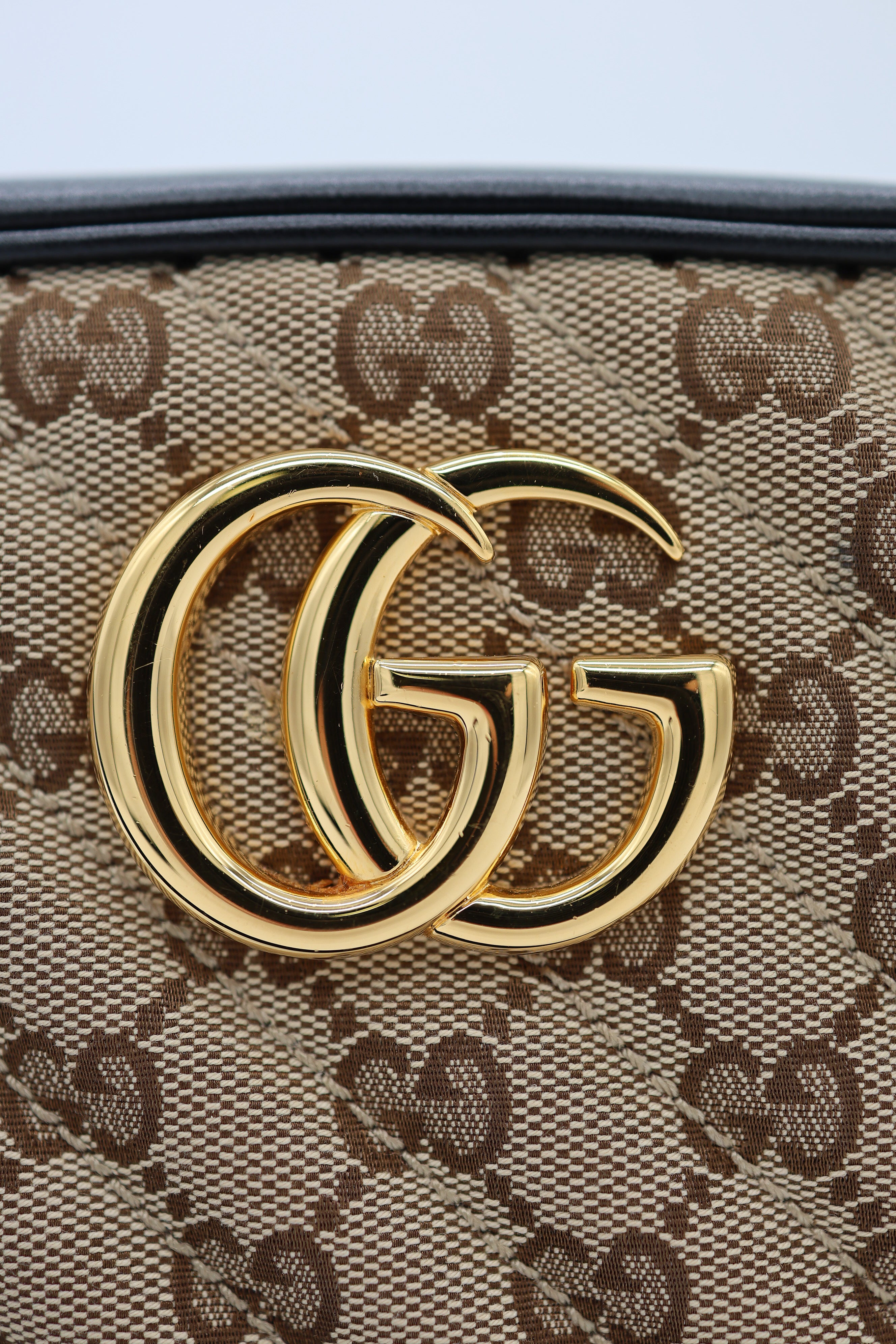 Gucci Monogram Matelasse Diagonal Small GG Marmont Chain Shoulder Bag