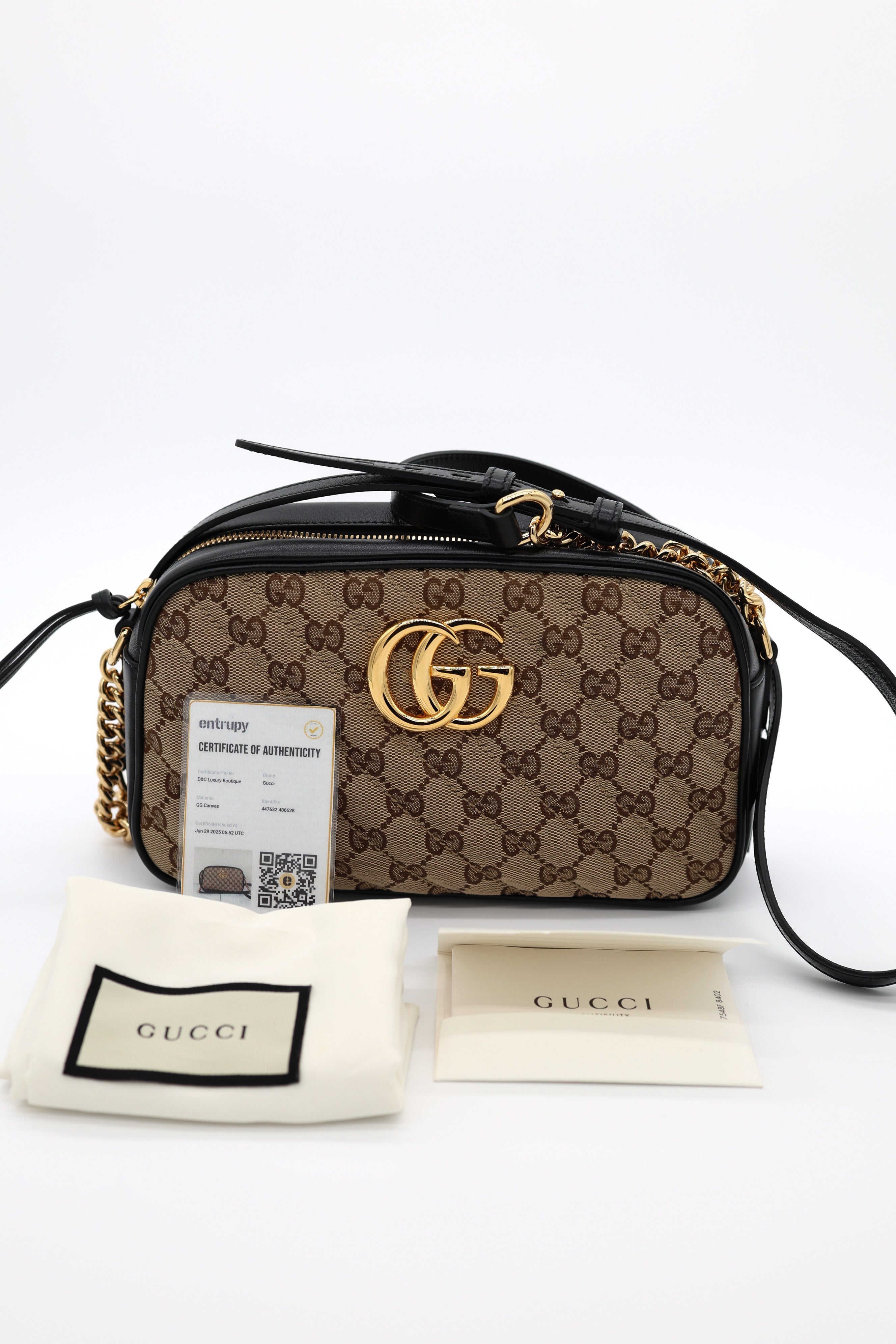 Gucci Monogram Matelasse Diagonal Small GG Marmont Chain Shoulder Bag
