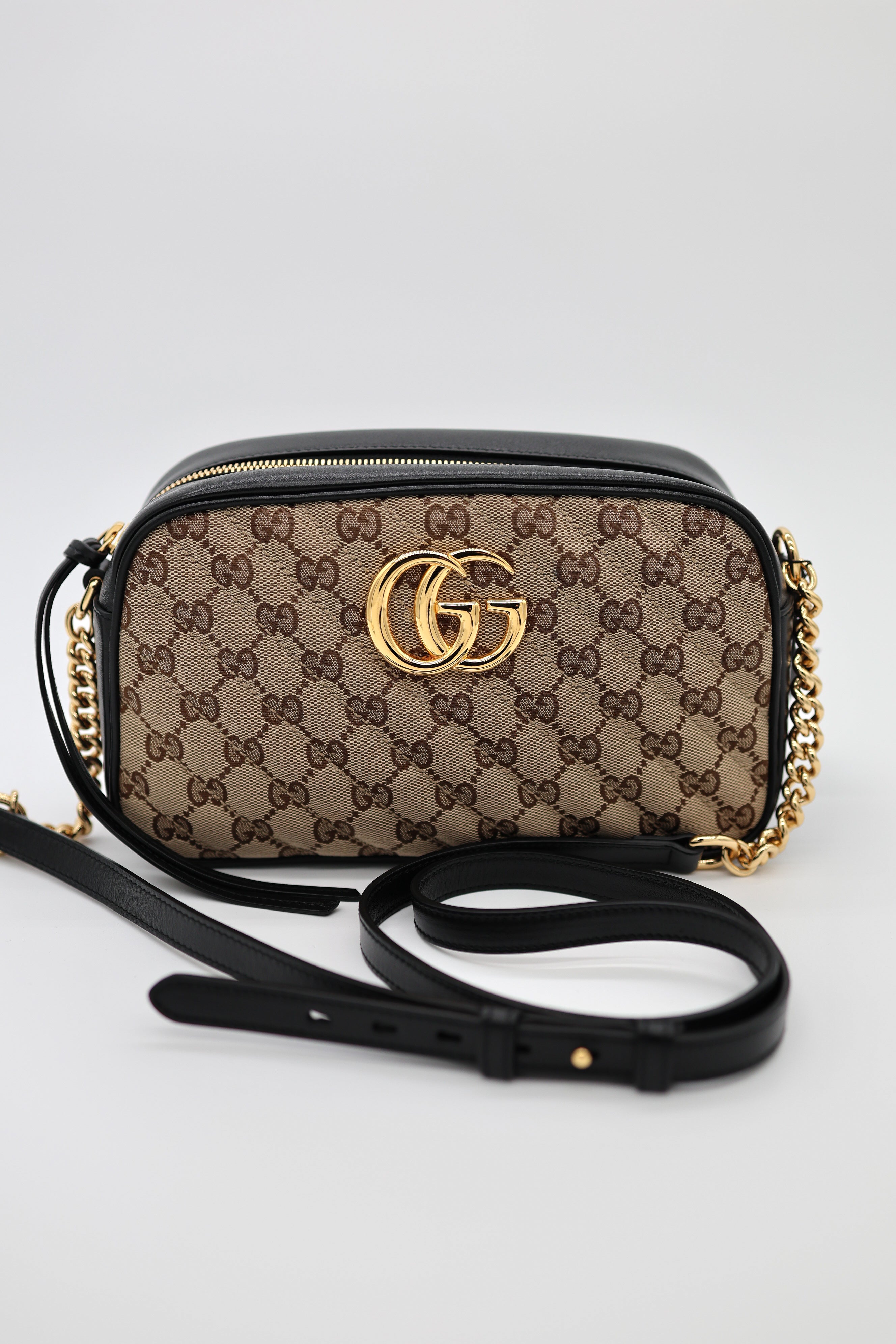 Gucci Monogram Matelasse Diagonal Small GG Marmont Chain Shoulder Bag
