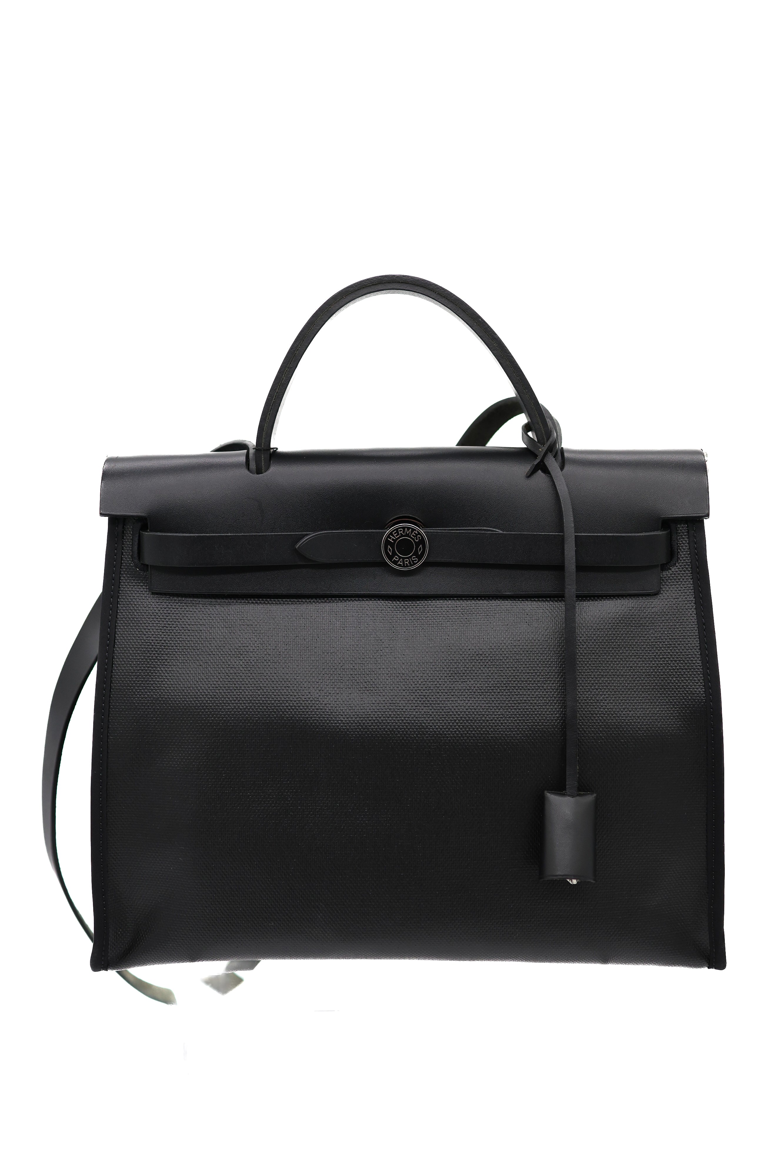 Hermes Toile H Berline Vache Hunter Herbag Zip PM 31 Black Ecru