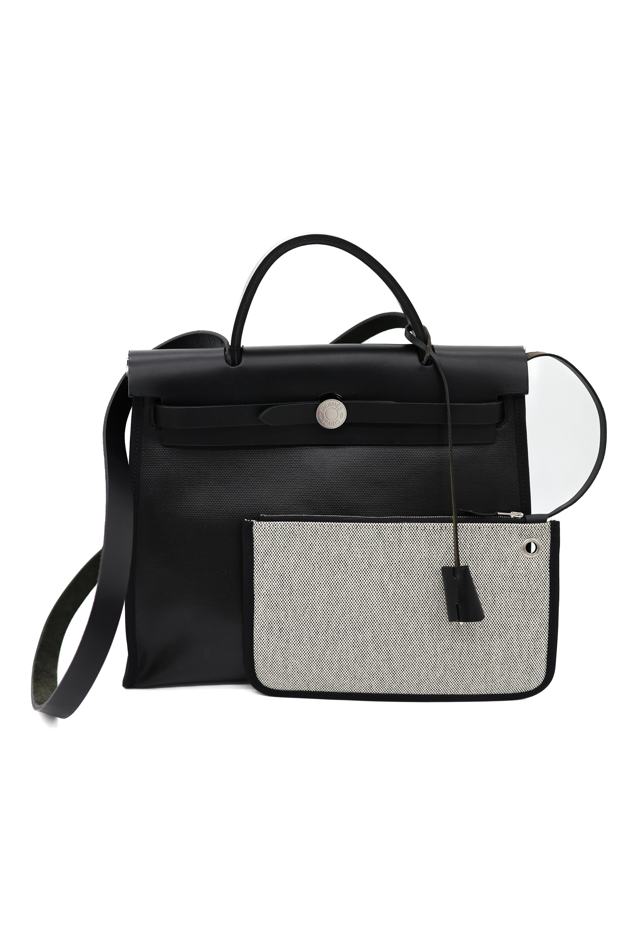 Hermes Toile H Berline Vache Hunter Herbag Zip PM 31 Black Ecru