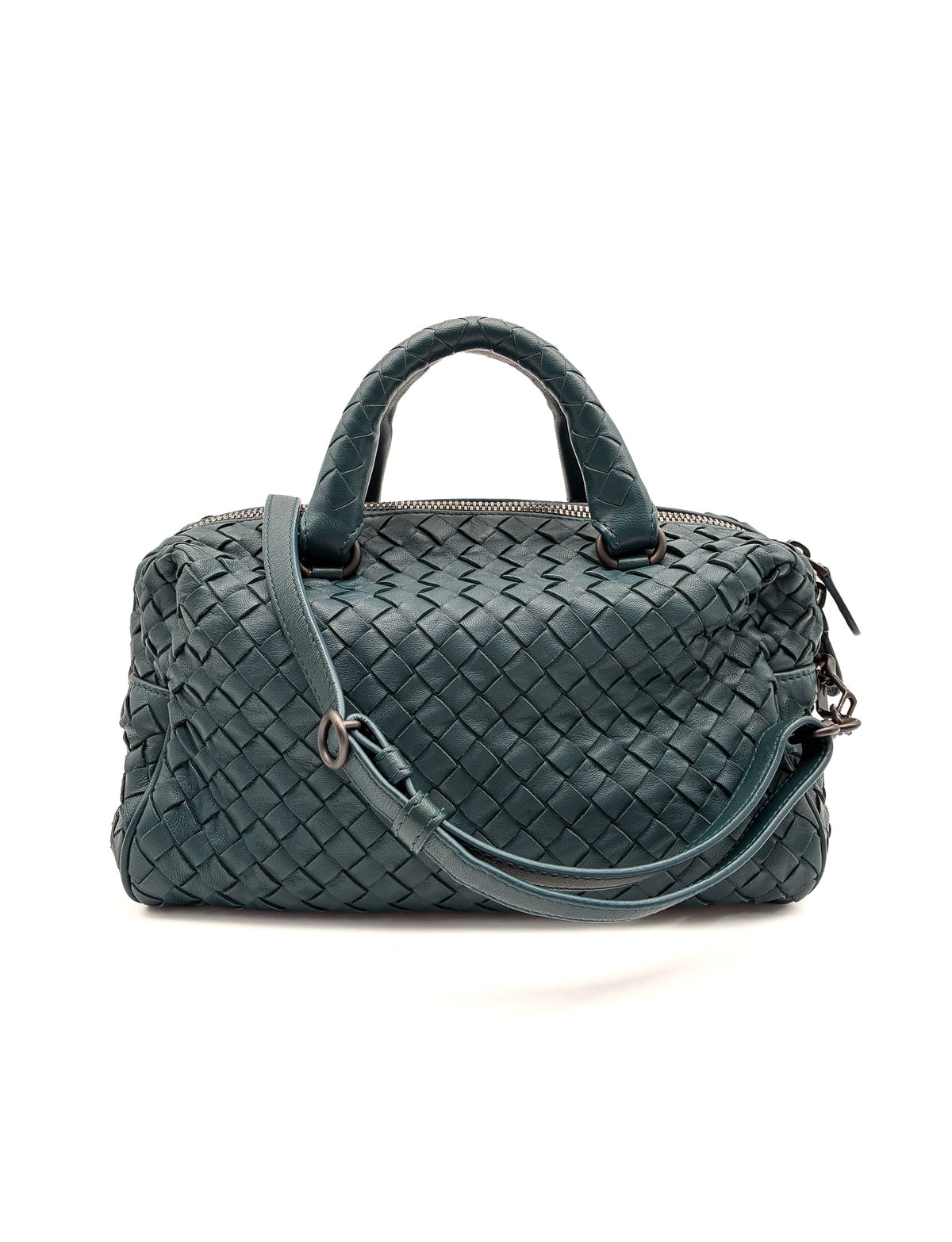 Bottega Veneta Dark Teal Intrecciato Mini Boston Bag