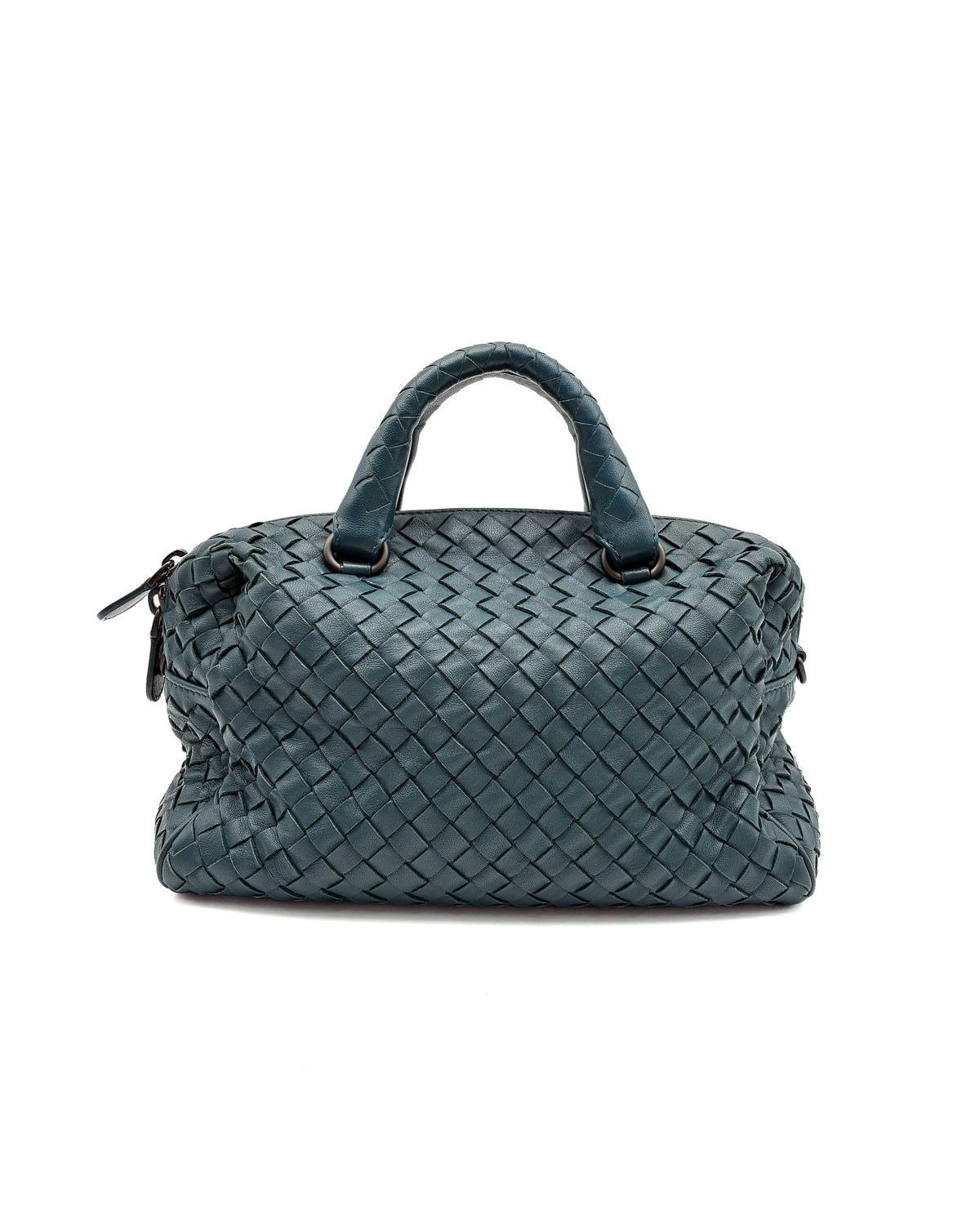 Bottega Veneta Dark Teal Intrecciato Mini Boston Bag