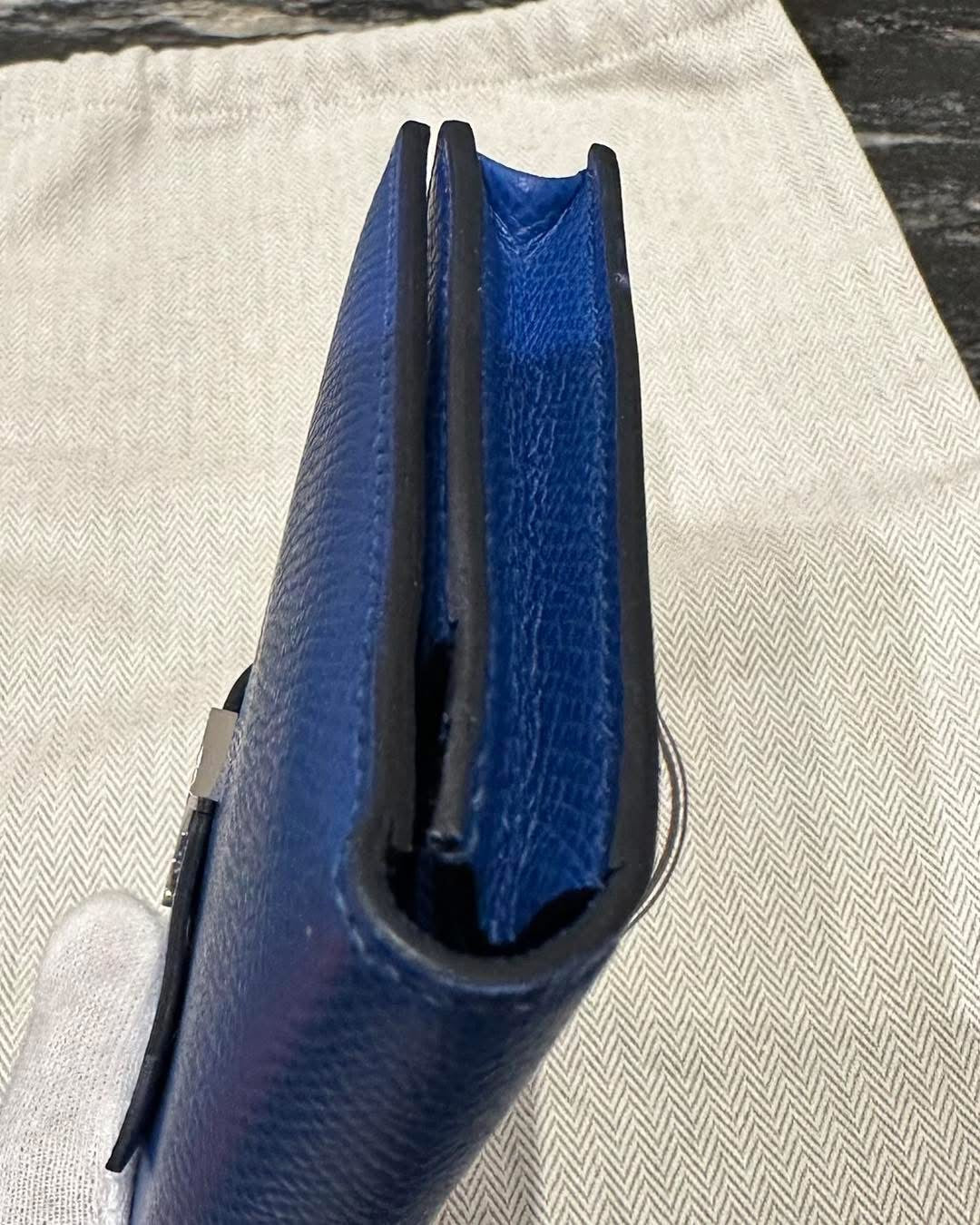 Hermes Bearn Soufflet Bi-fold Long Wallet Blue