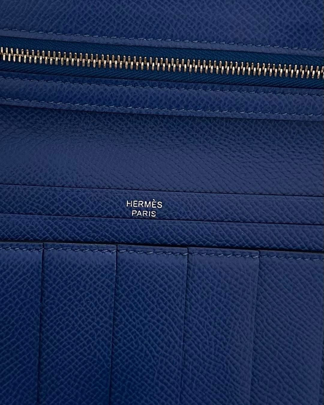 Hermes Bearn Soufflet Bi-fold Long Wallet Blue