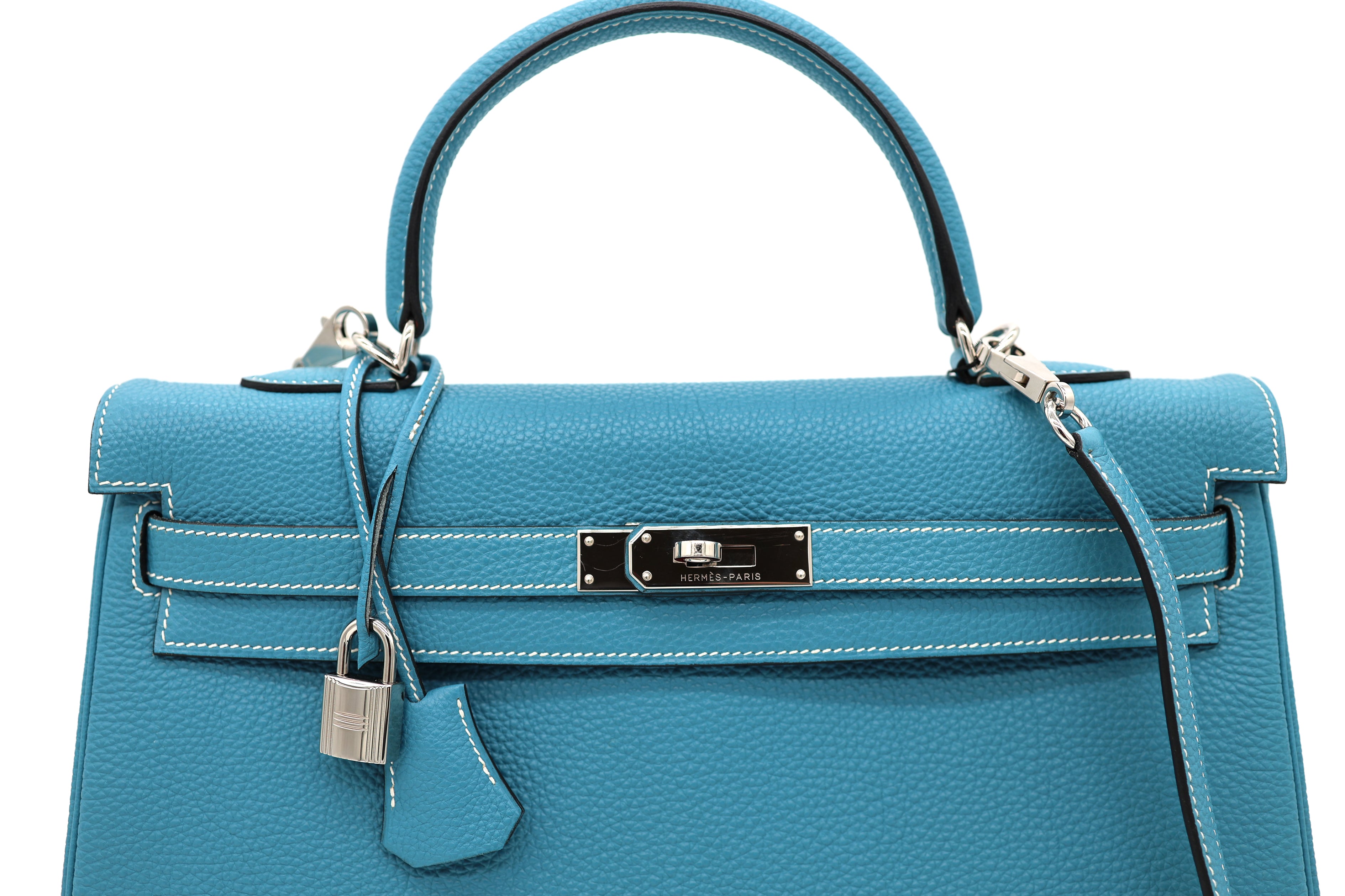 Hermès Bleu Jean Taurillon Clémence Kelly 32 Retourné Palladium Hardware