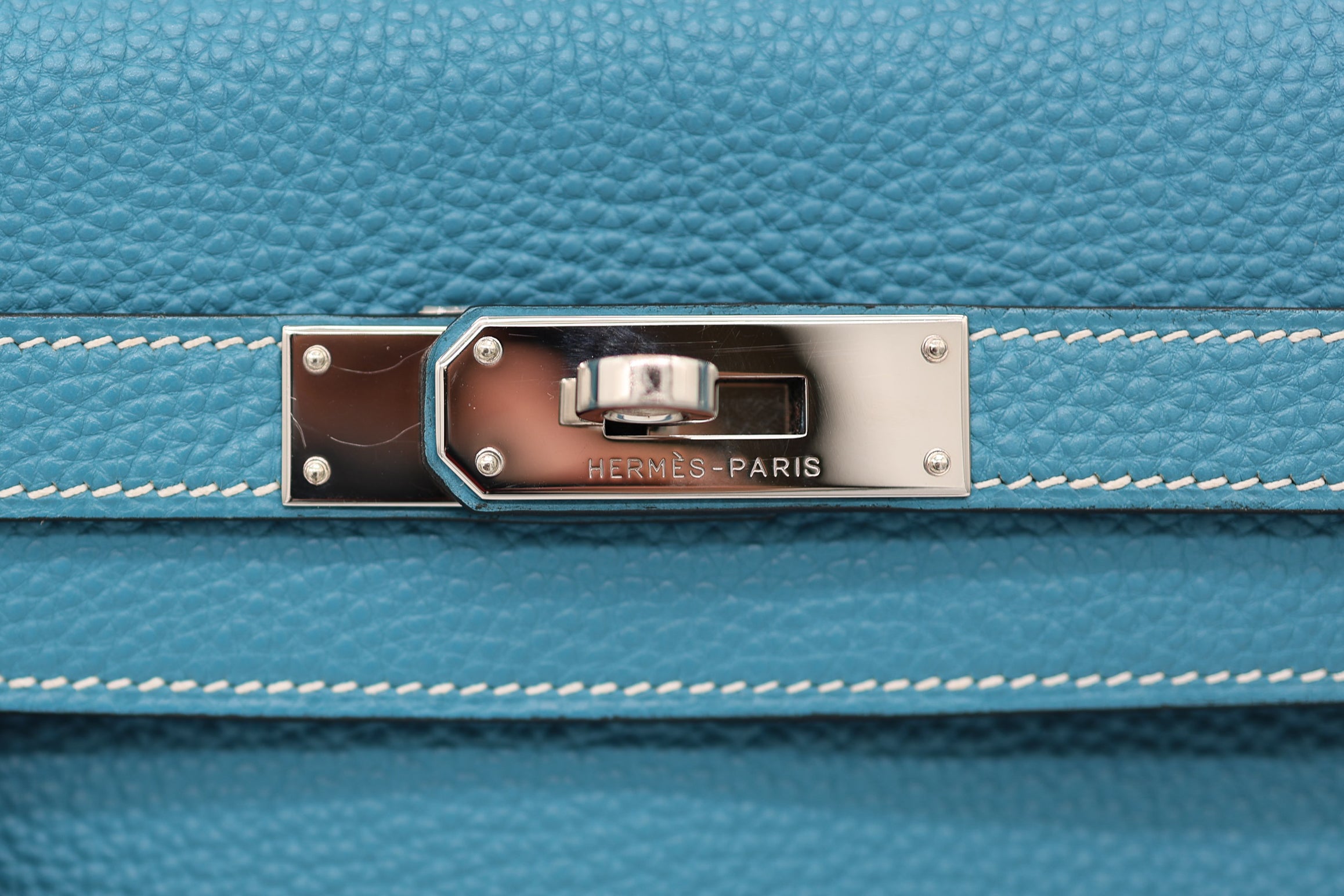 Hermès Bleu Jean Taurillon Clémence Kelly 32 Retourné Palladium Hardware