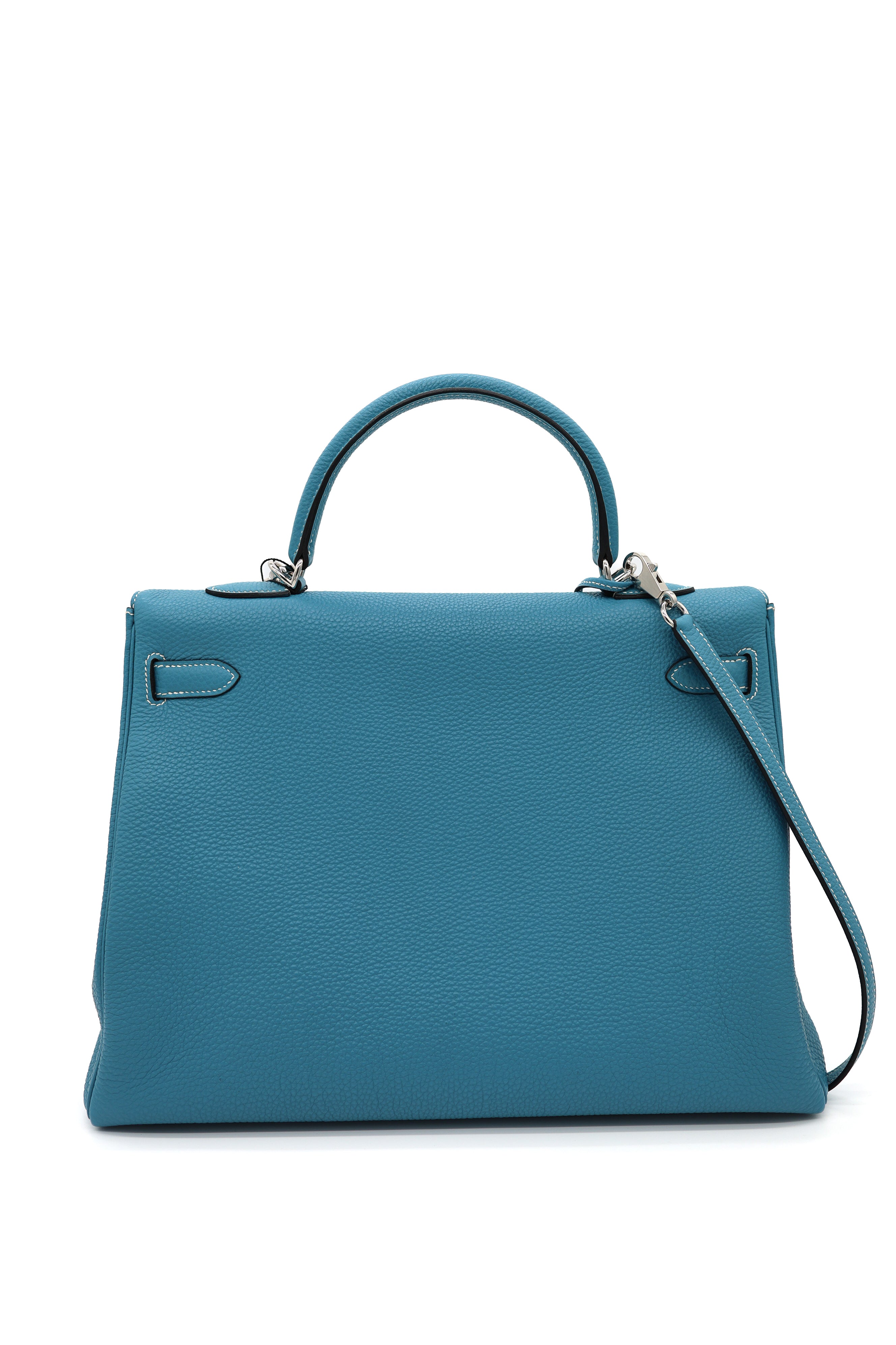 Hermès Bleu Jean Taurillon Clémence Kelly 32 Retourné Palladium Hardware