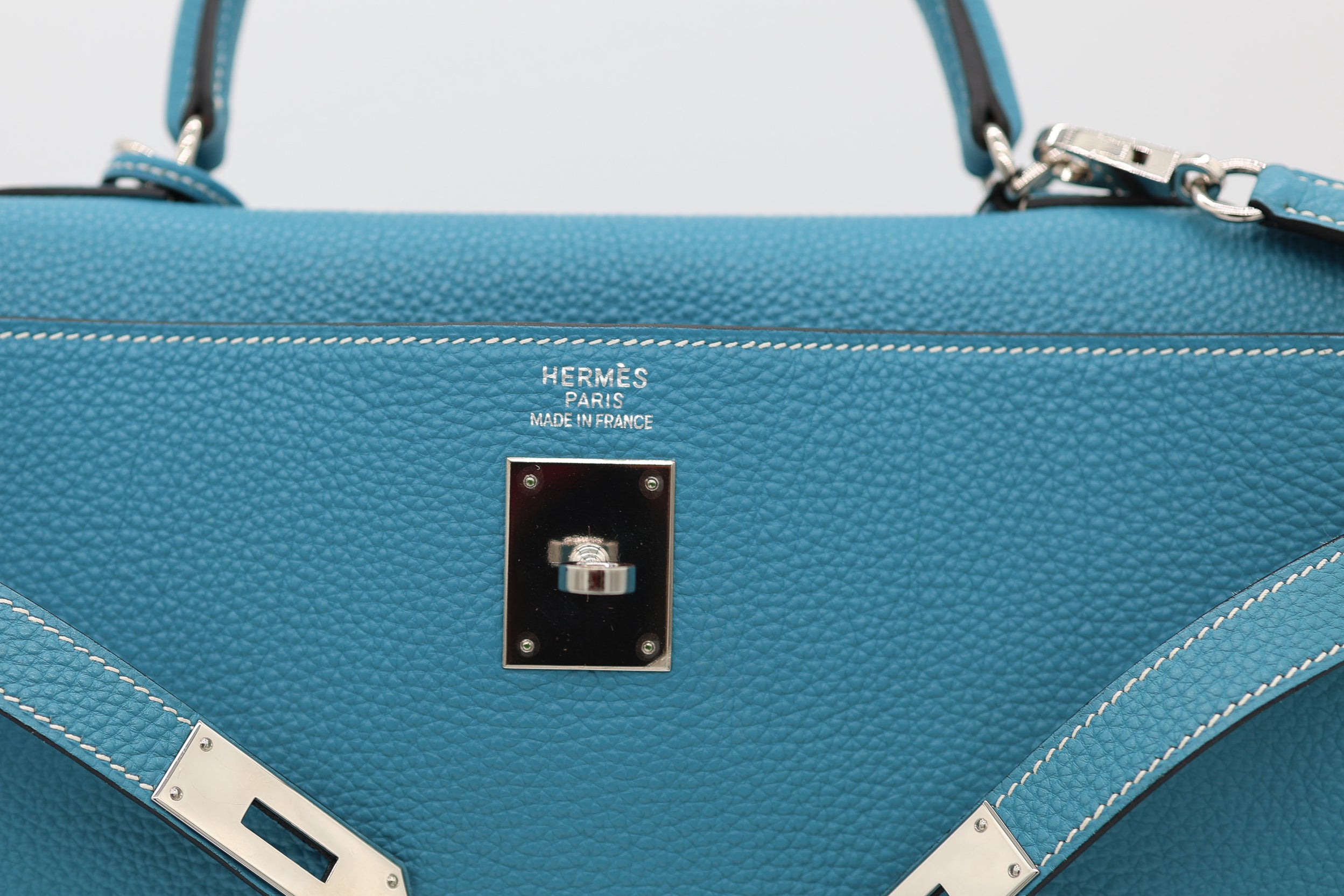 Hermès Bleu Jean Taurillon Clémence Kelly 32 Retourné Palladium Hardware