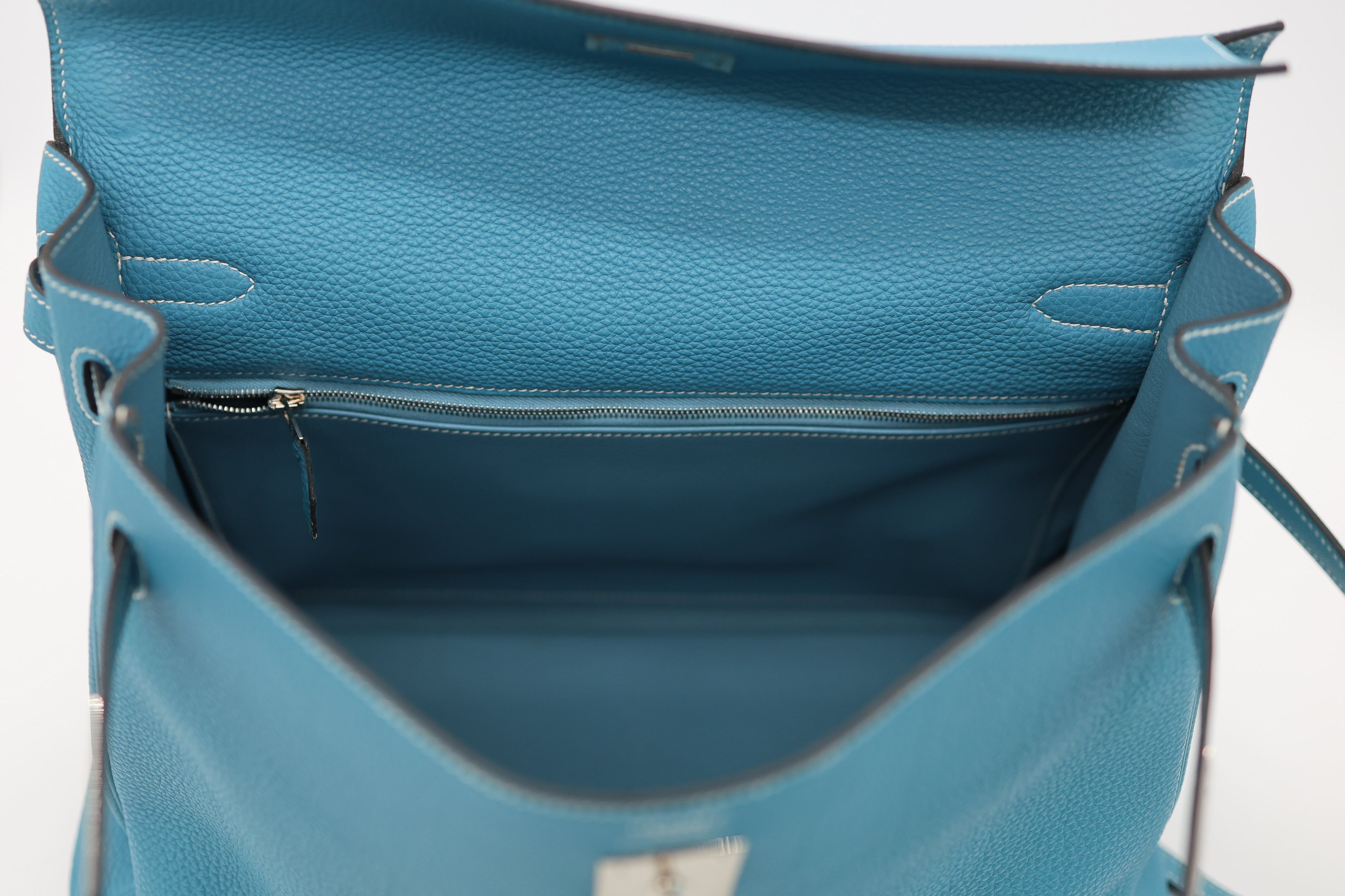 Hermès Bleu Jean Taurillon Clémence Kelly 32 Retourné Palladium Hardware