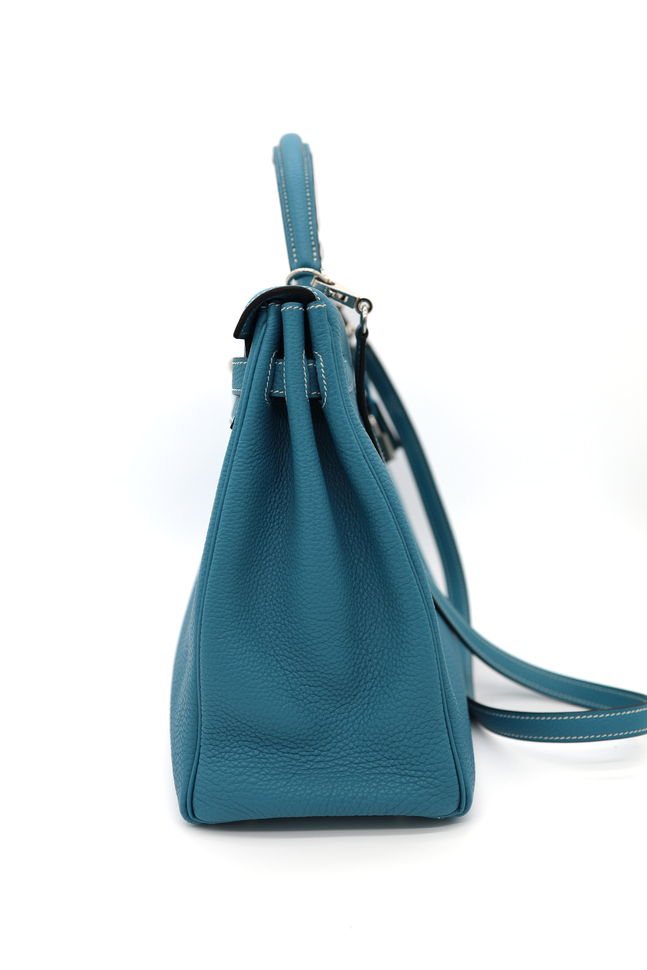 Hermès Bleu Jean Taurillon Clémence Kelly 32 Retourné Palladium Hardware