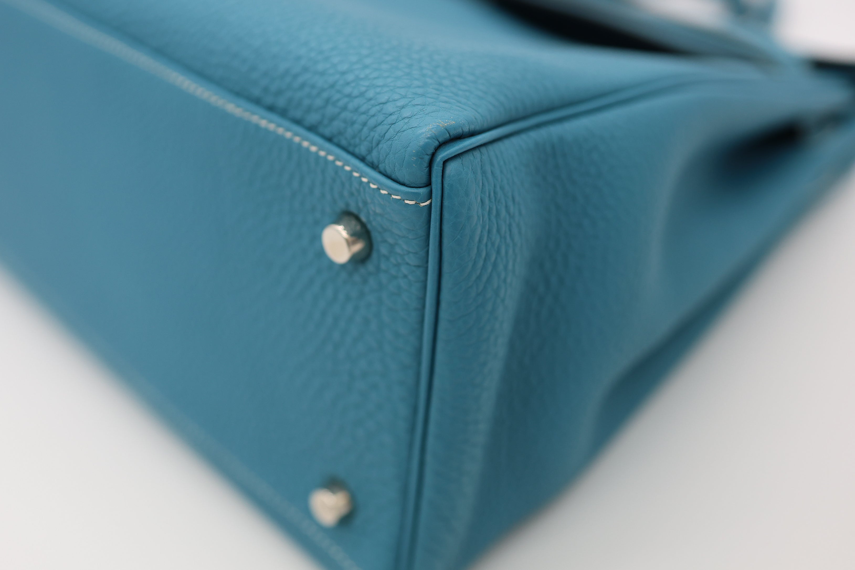Hermès Bleu Jean Taurillon Clémence Kelly 32 Retourné Palladium Hardware
