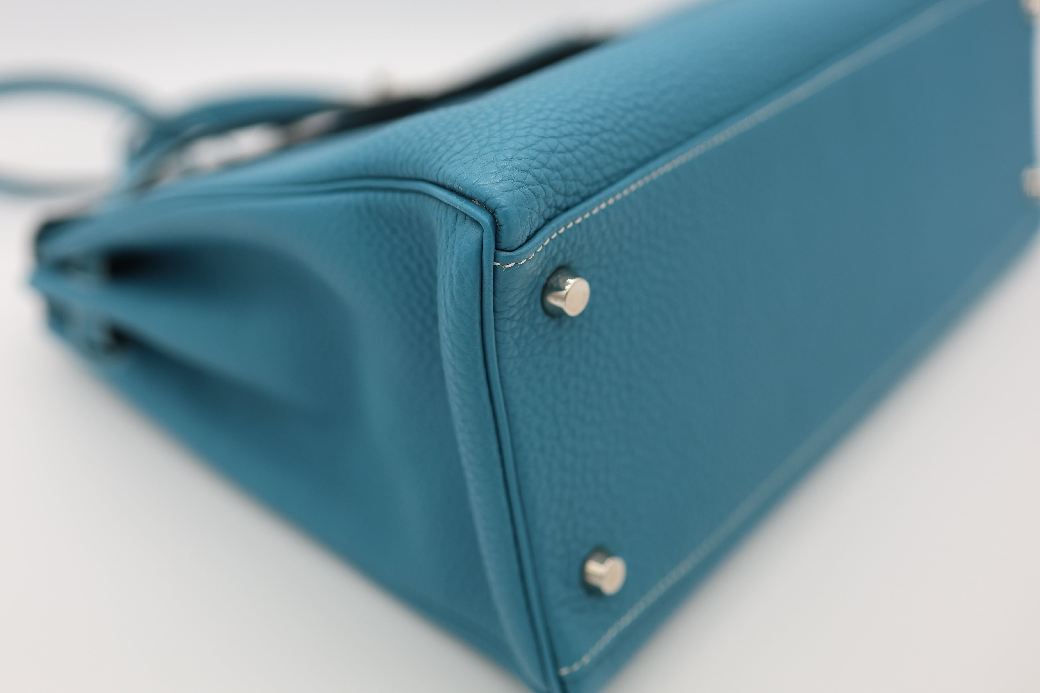 Hermès Bleu Jean Taurillon Clémence Kelly 32 Retourné Palladium Hardware