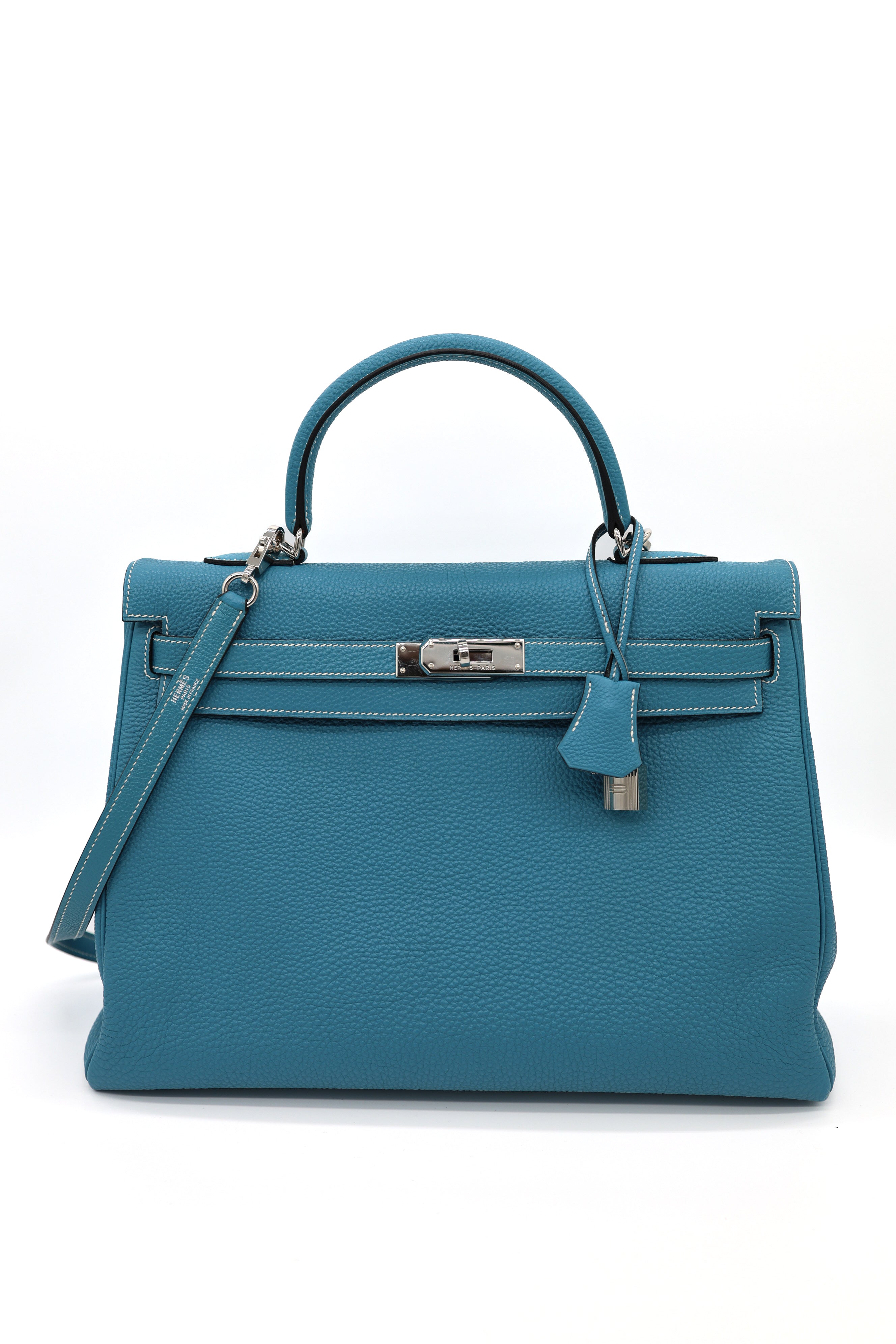 Hermès Bleu Jean Taurillon Clémence Kelly 32 Retourné Palladium Hardware
