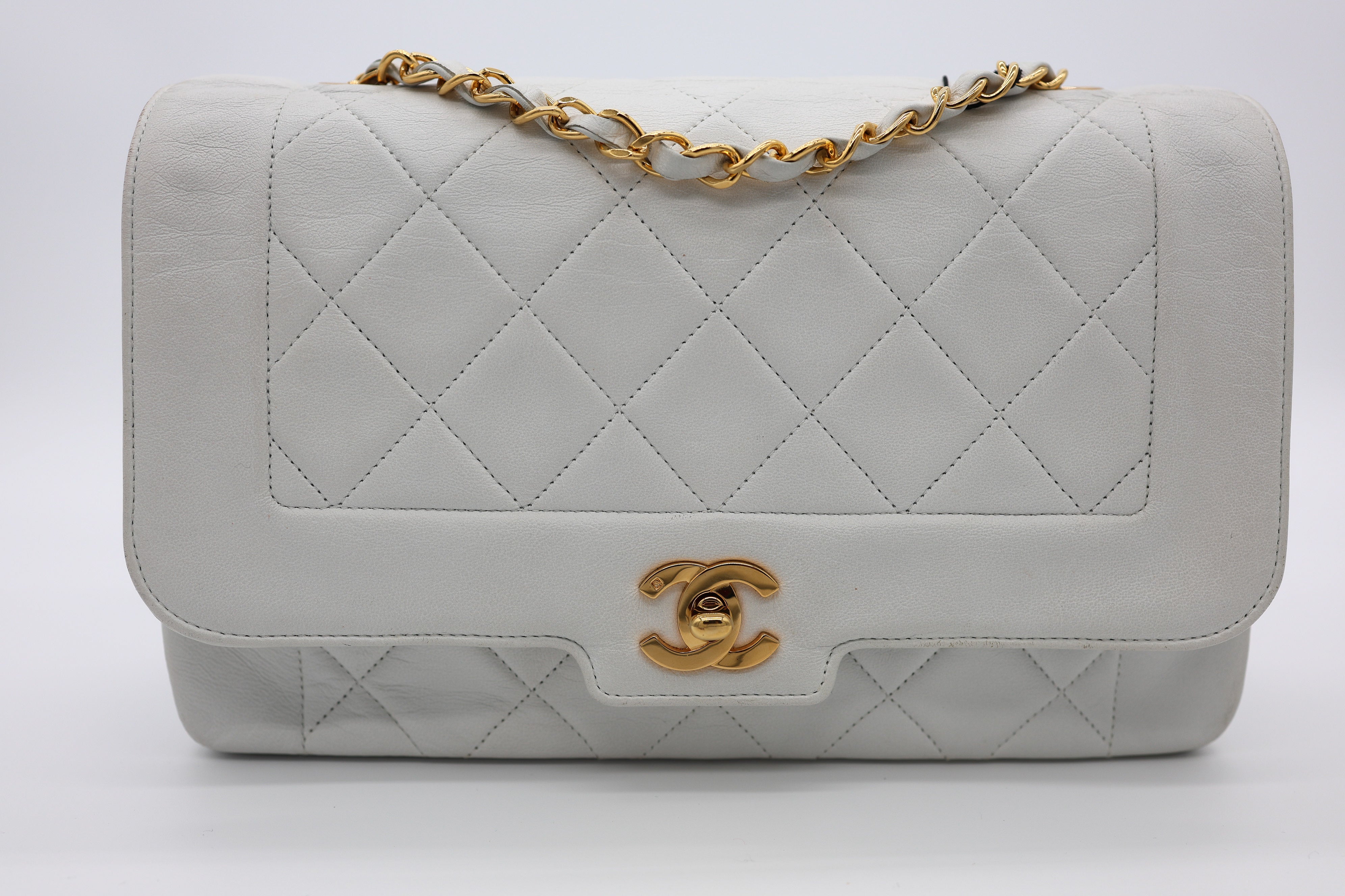 Chanel Diana Flap Chain 24k Shoulder White