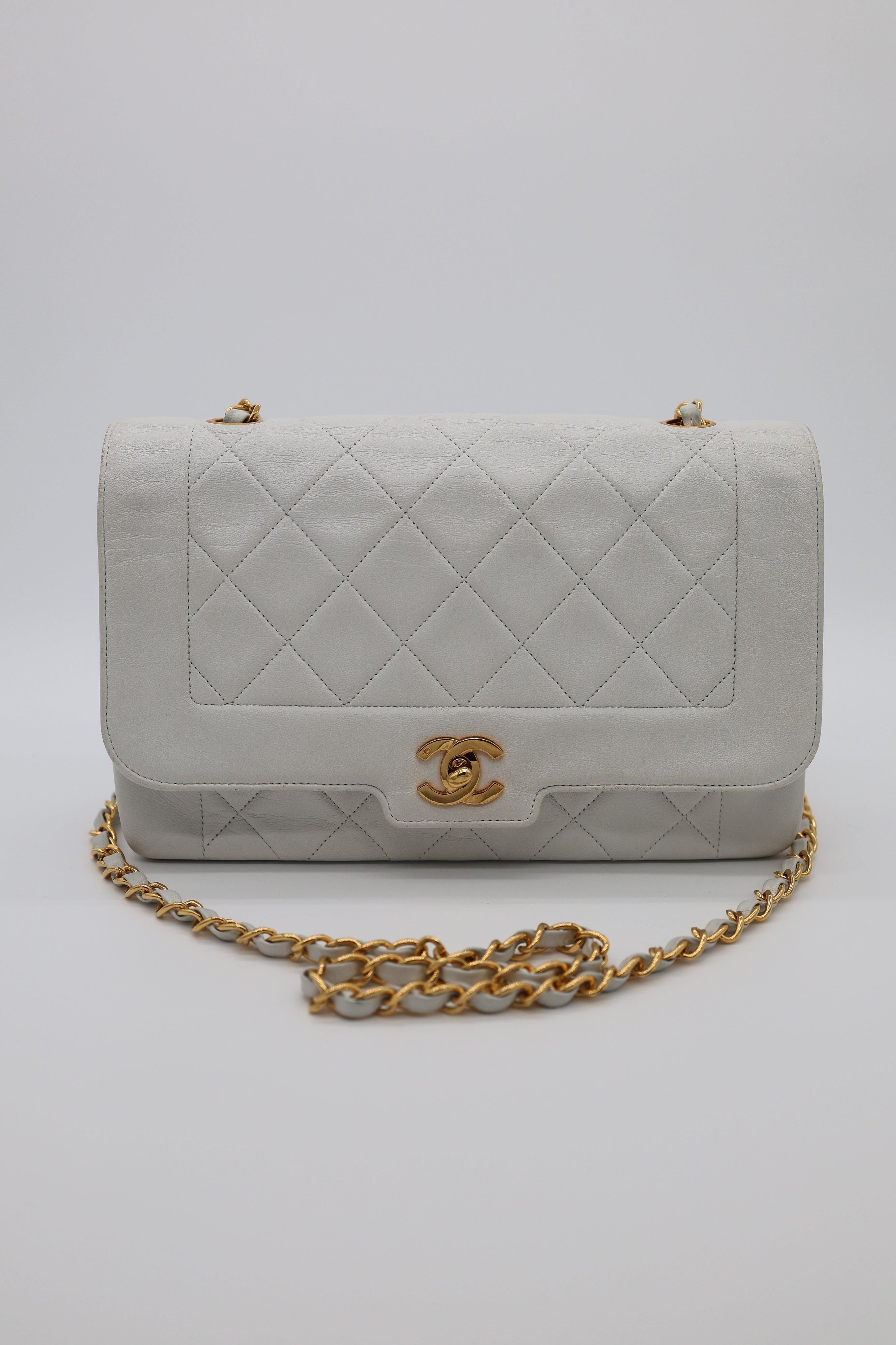 Chanel Diana Flap Chain 24k Shoulder White