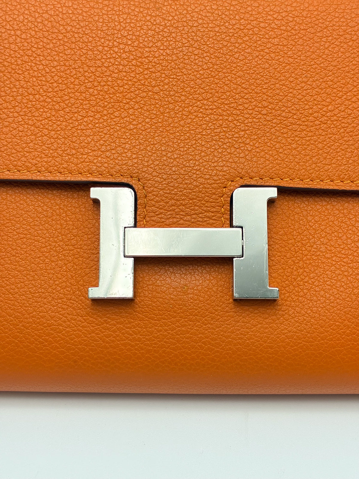 Hermes Constance Long Wallet Orange Evercolor PHW