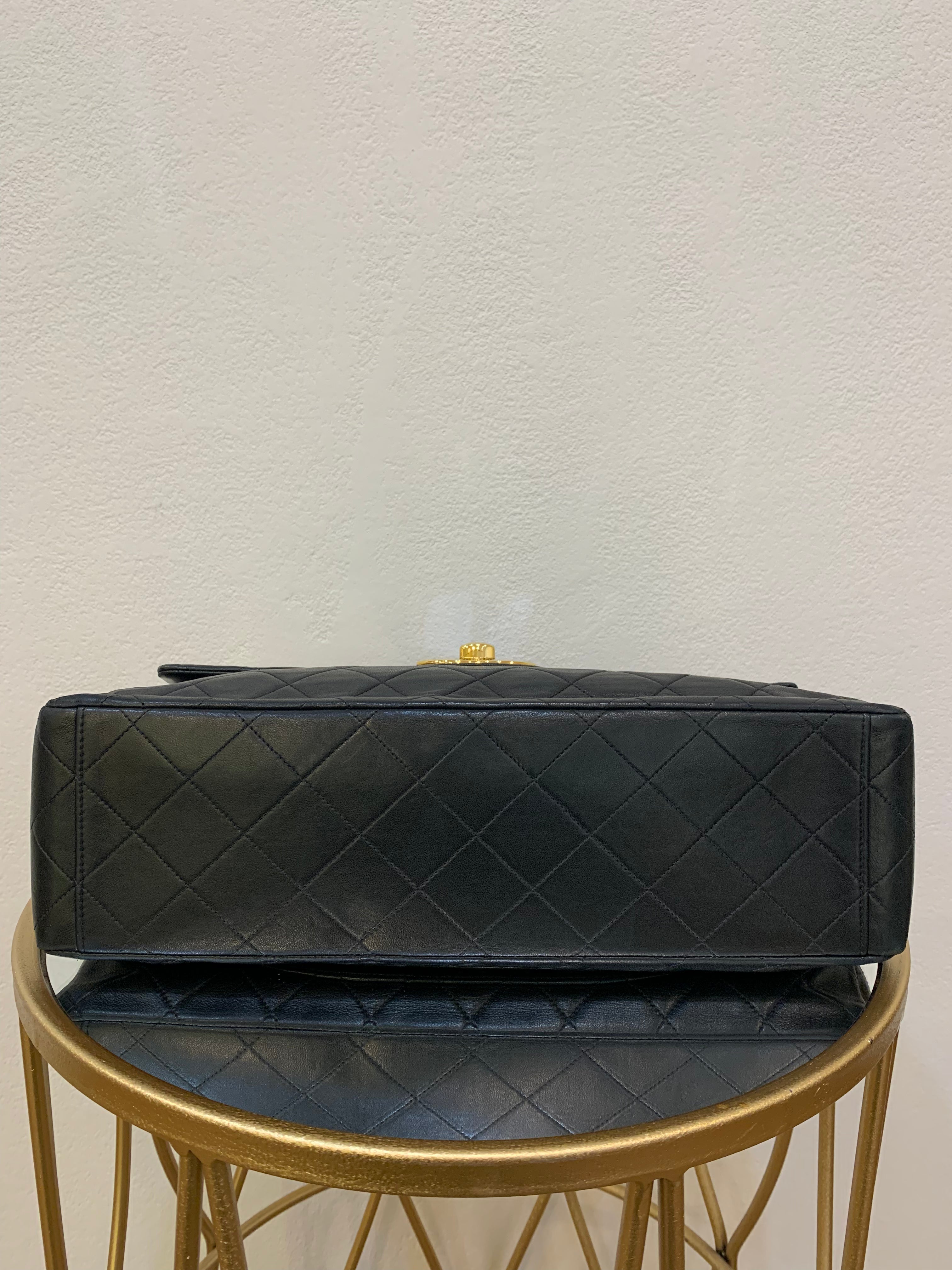 Vintage Chanel XL Jumbo Maxi Flap Bag Black Lambskin Gold Hardware