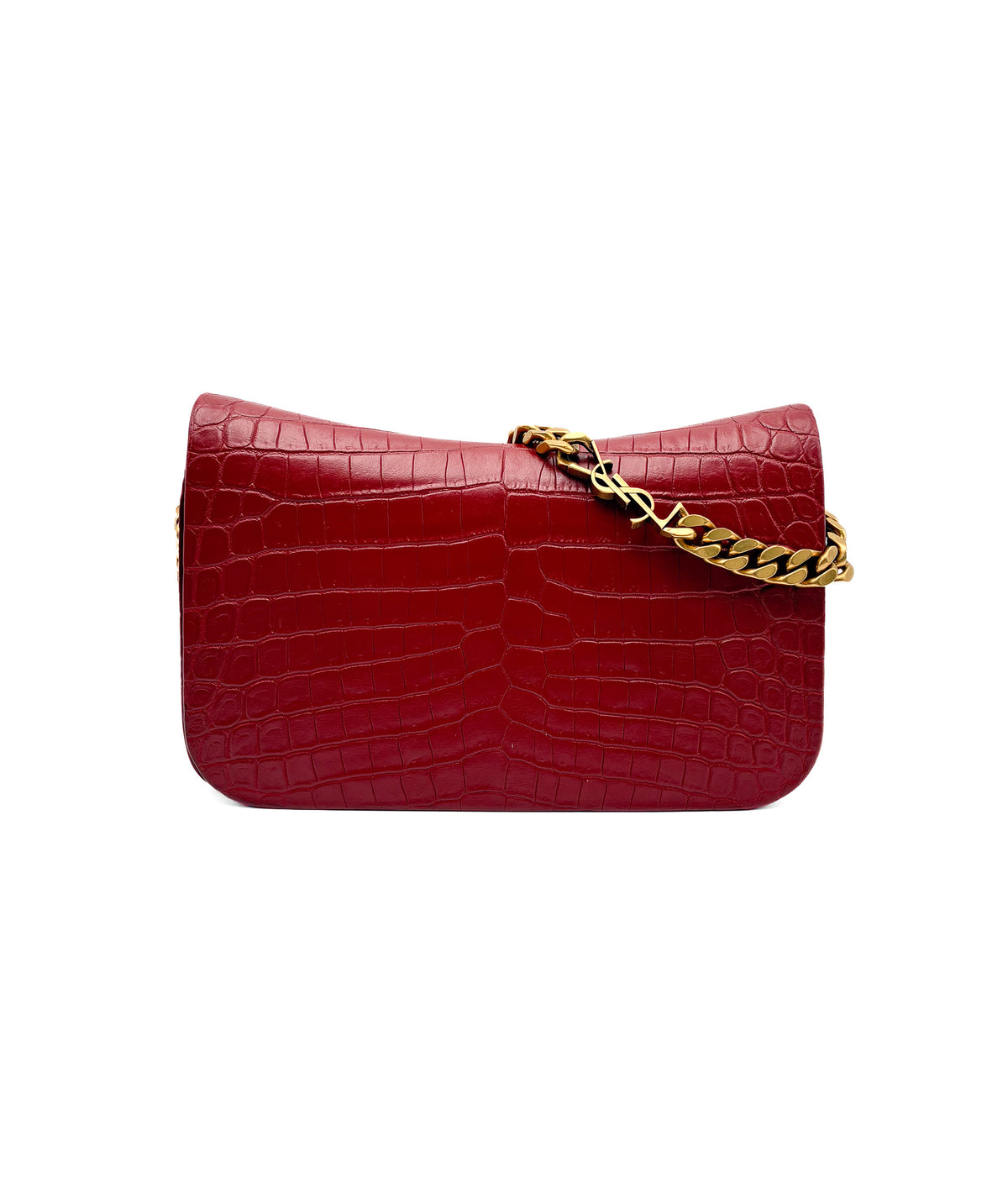 Yves Saint Laurent Red Elise Shoulder Bag Crocodile Embossed Leather Small