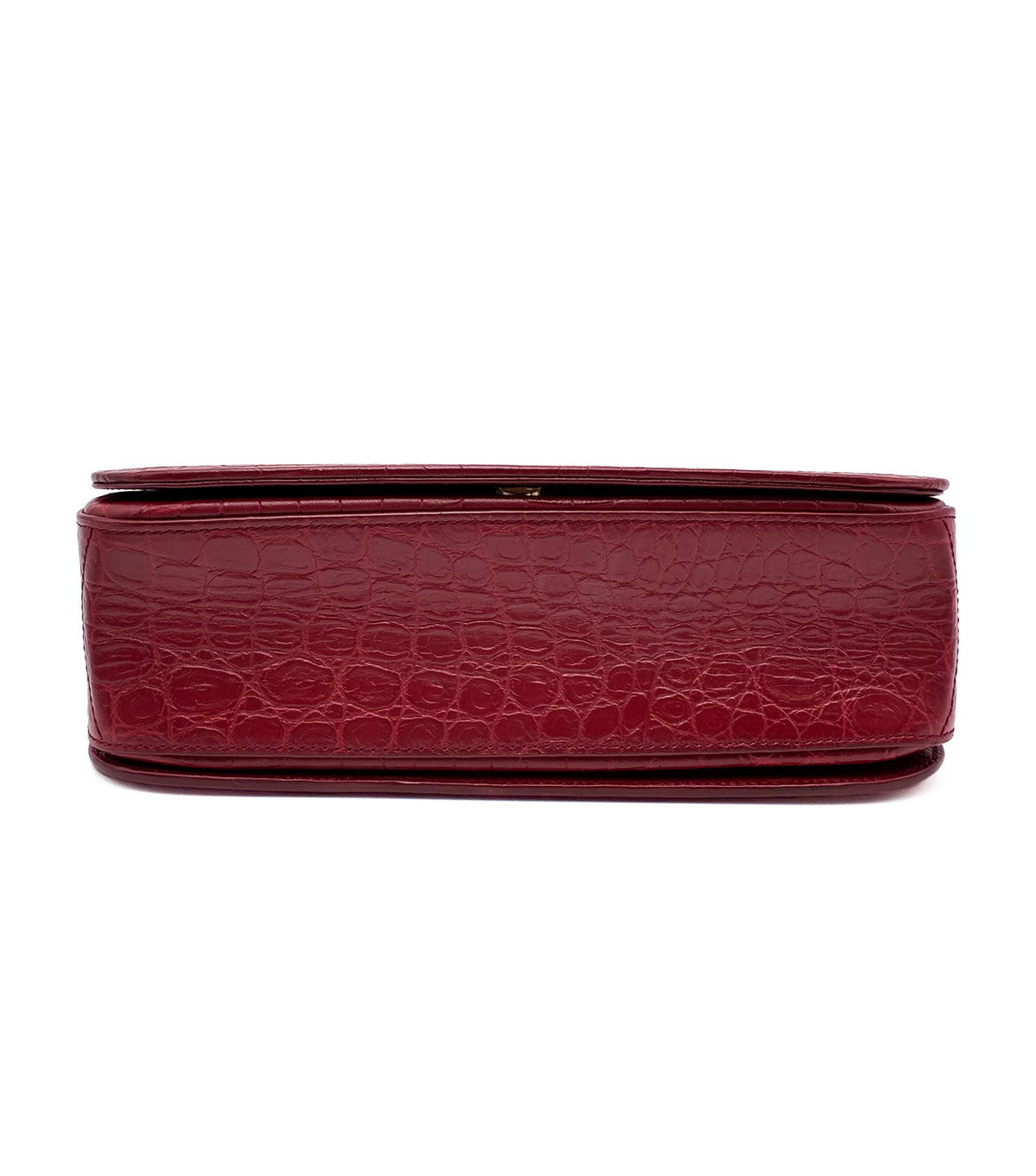 Yves Saint Laurent Red Elise Shoulder Bag Crocodile Embossed Leather Small