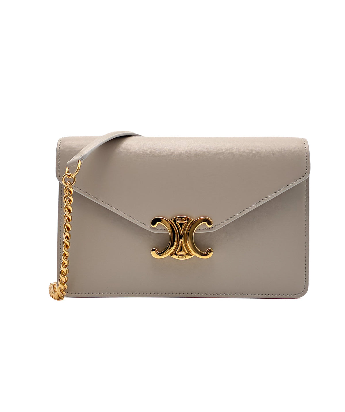 Celine Shiny Triomphe Margo Wallet on Chain Light Stone