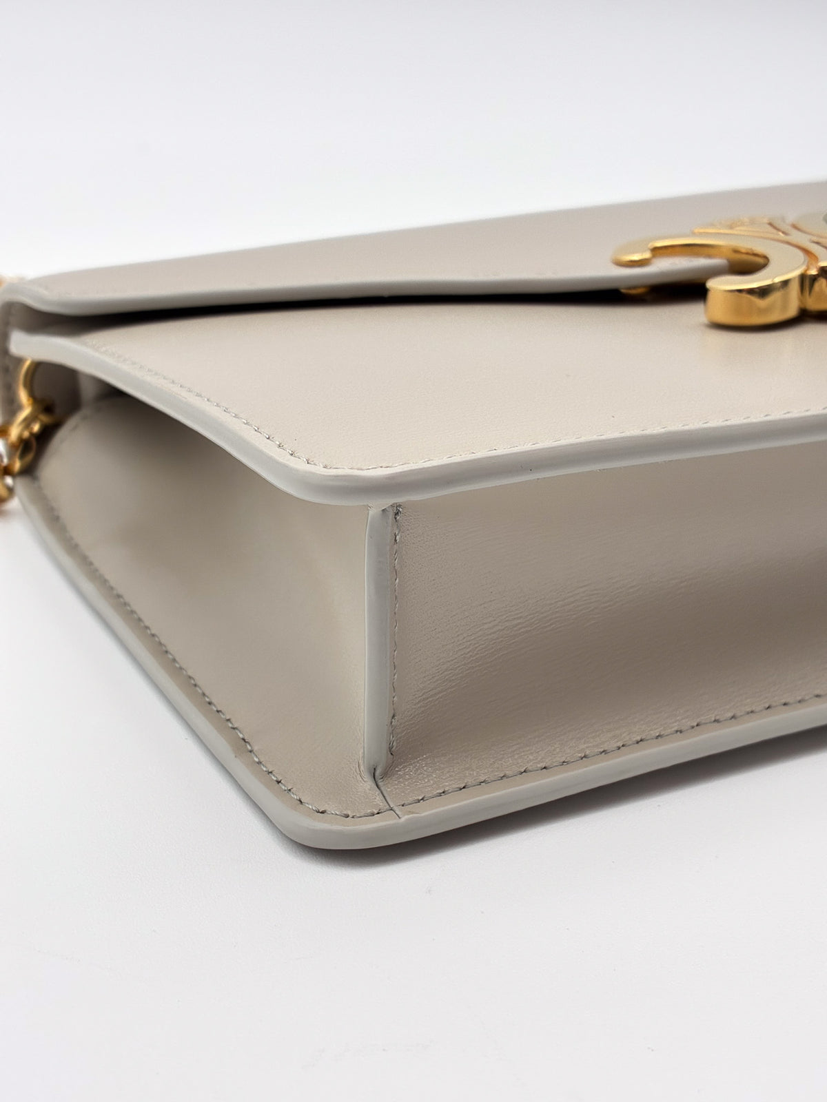 Celine Shiny Triomphe Margo Wallet on Chain Light Stone