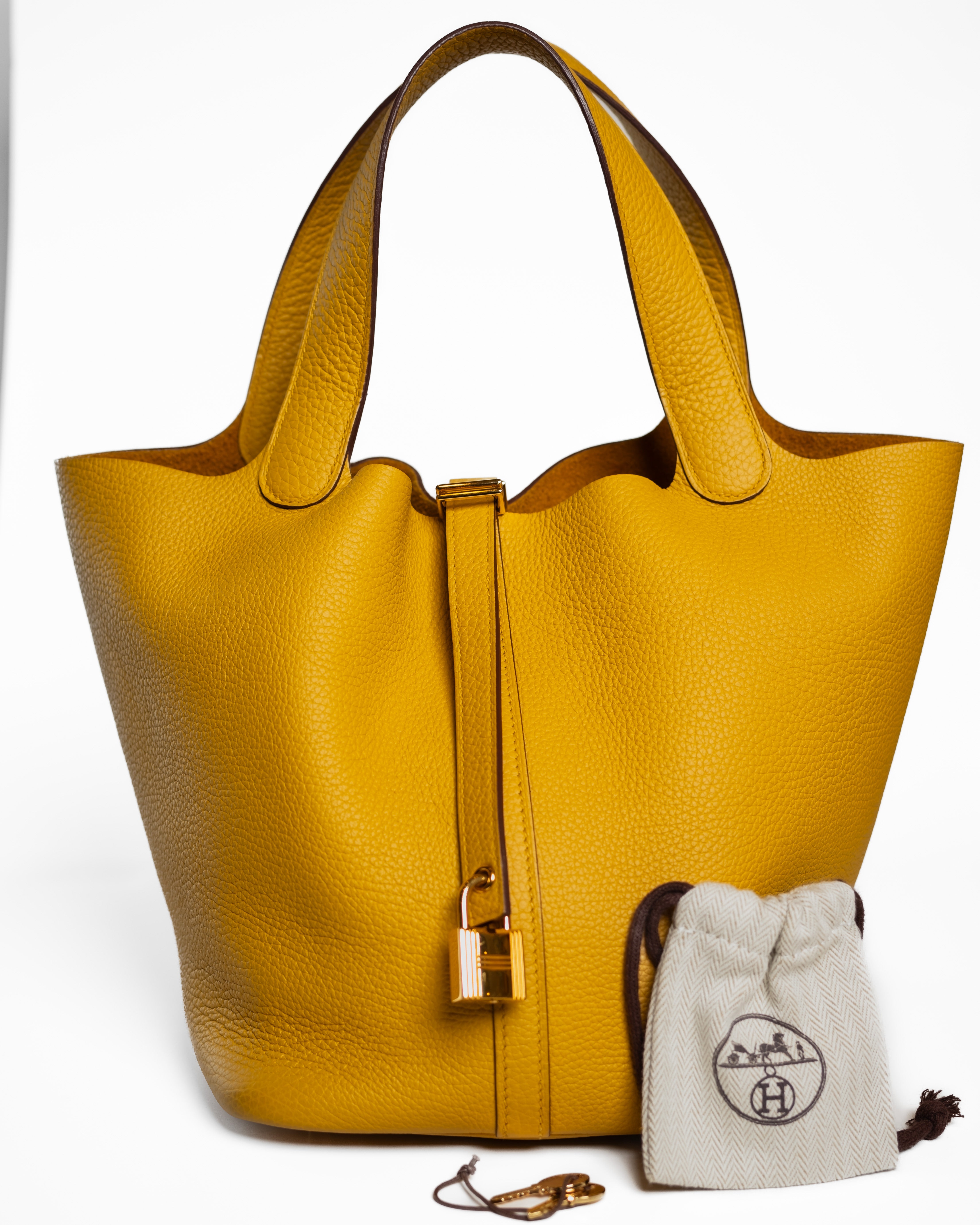 Hermes Picotin Lock 22cm Jaune Ambre Clemence GHW