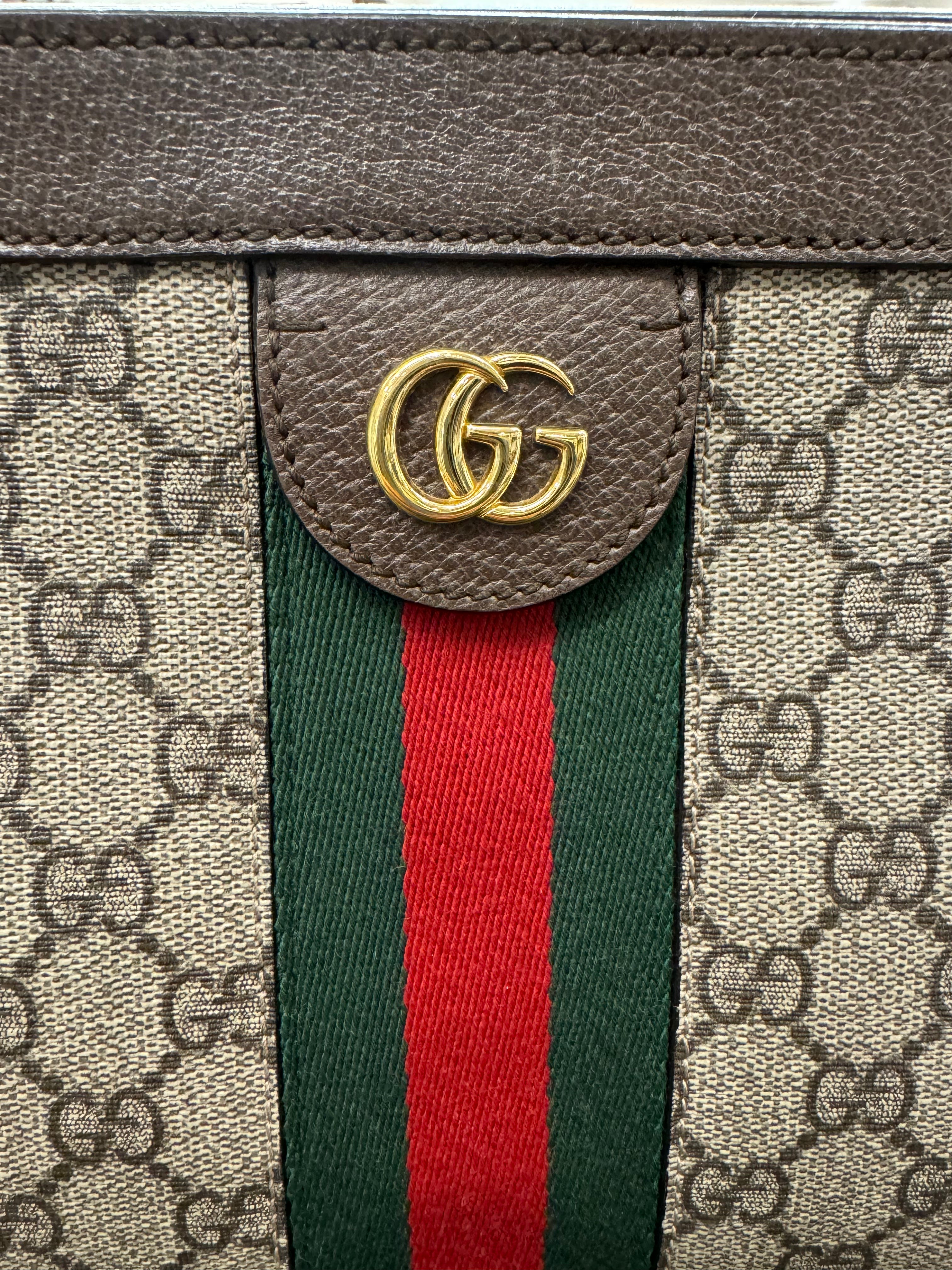 Gucci GG Supreme Monogram Web Small Ophidia Chain Shoulder Bag Brown