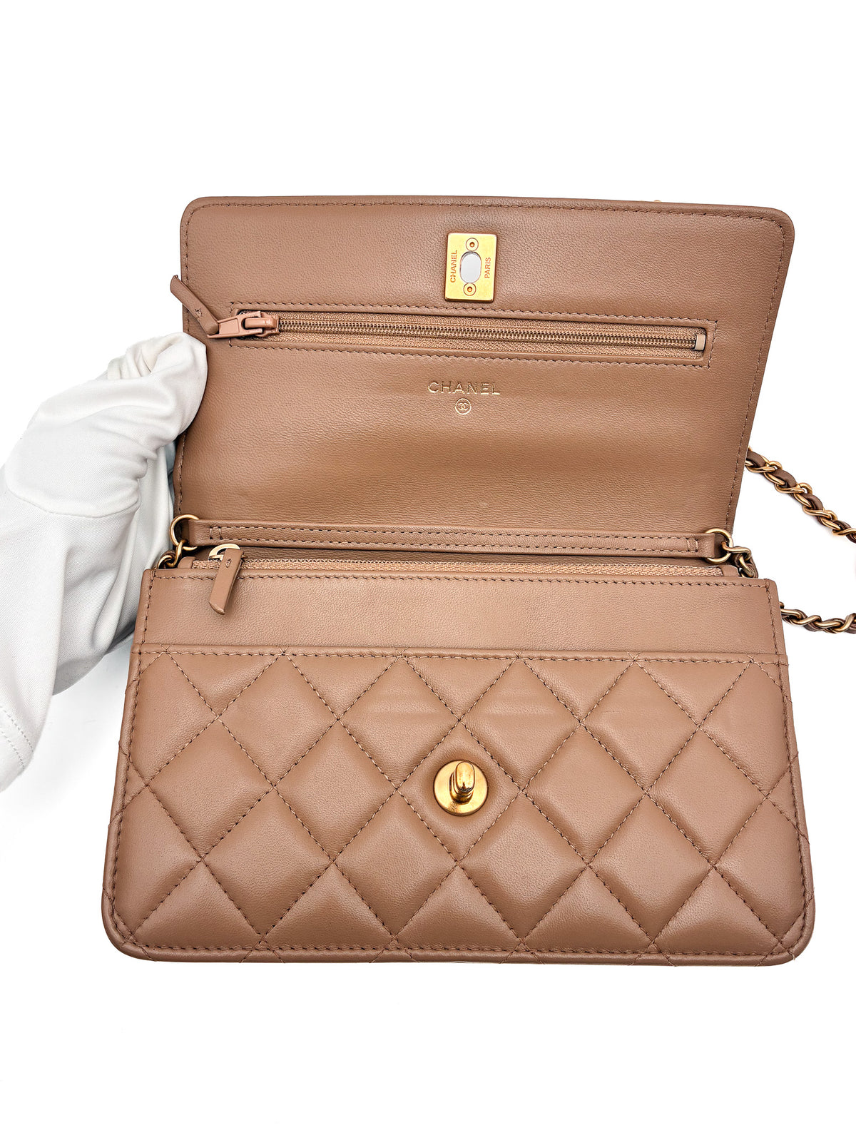 Chanel WOC Beige Pearl Crush Lambskin GHW