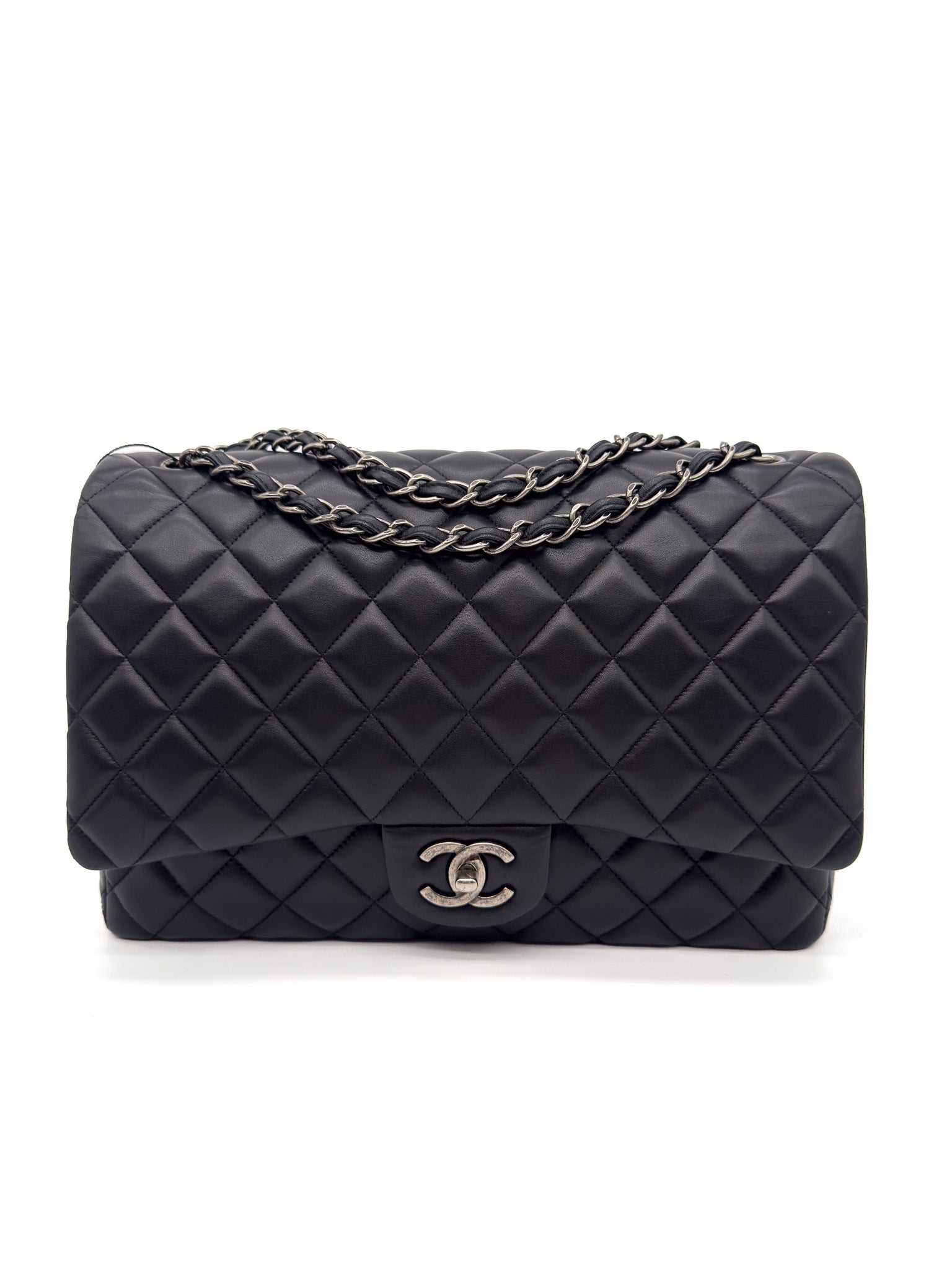 Chanel  Classic Lambskin Quilted Maxi Double Flap Black