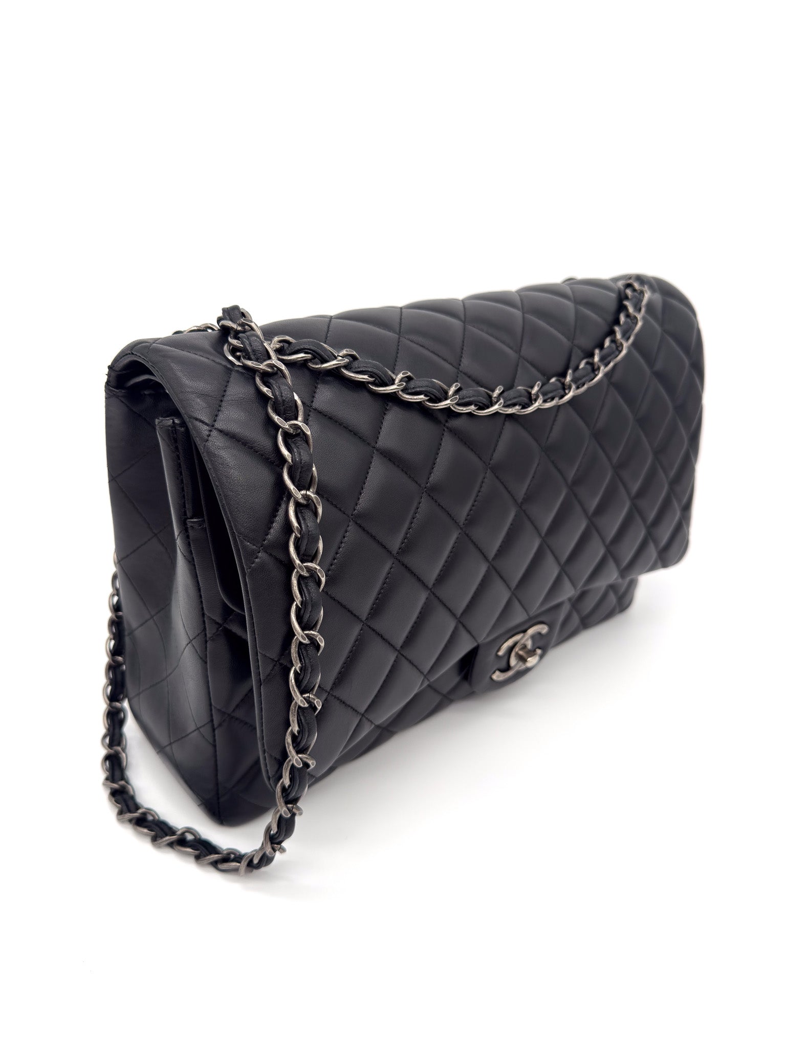 Chanel  Classic Lambskin Quilted Maxi Double Flap Black