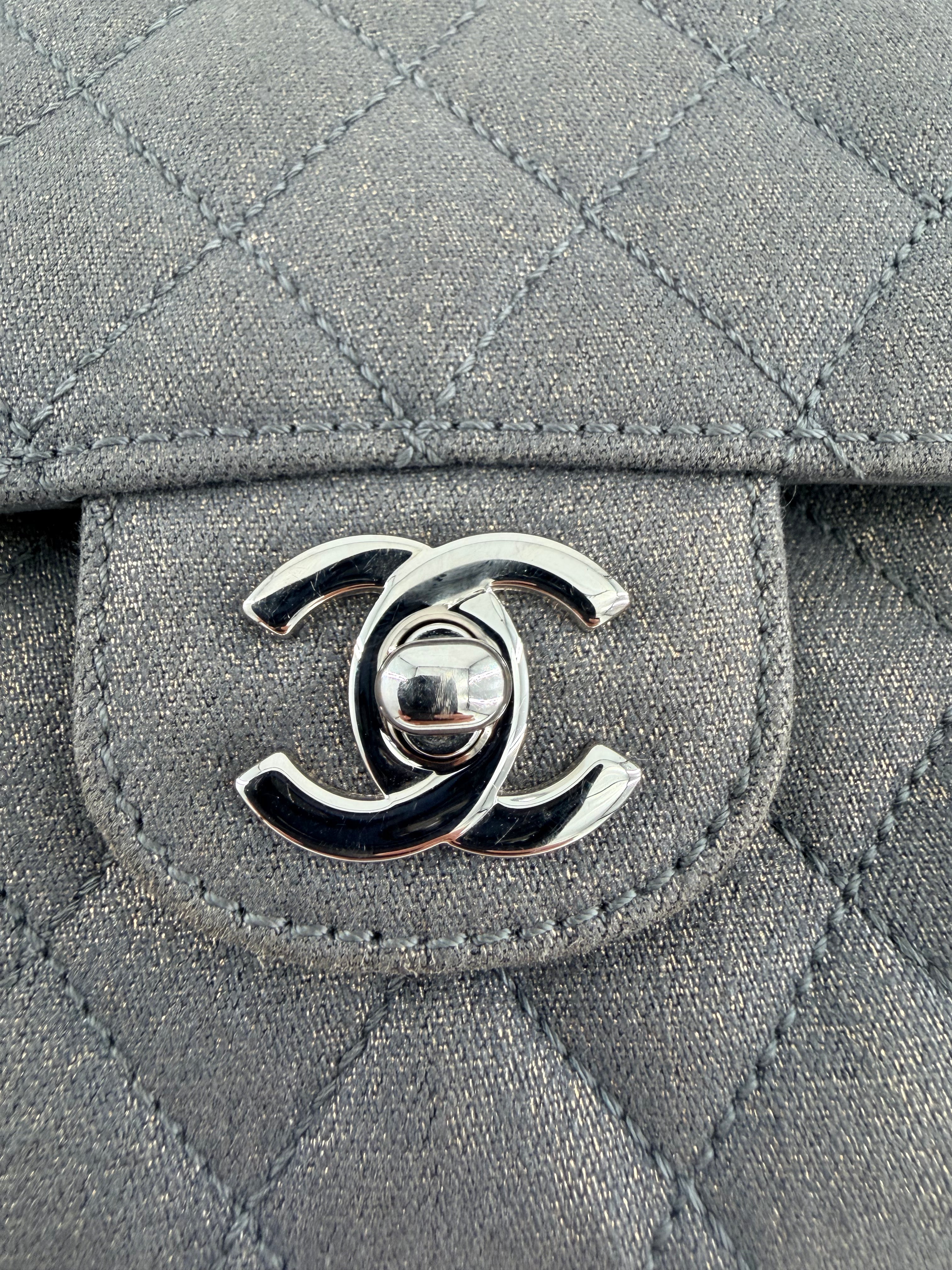 Chanel Medium Denim Classic Double Flap Bag Grey Glitter