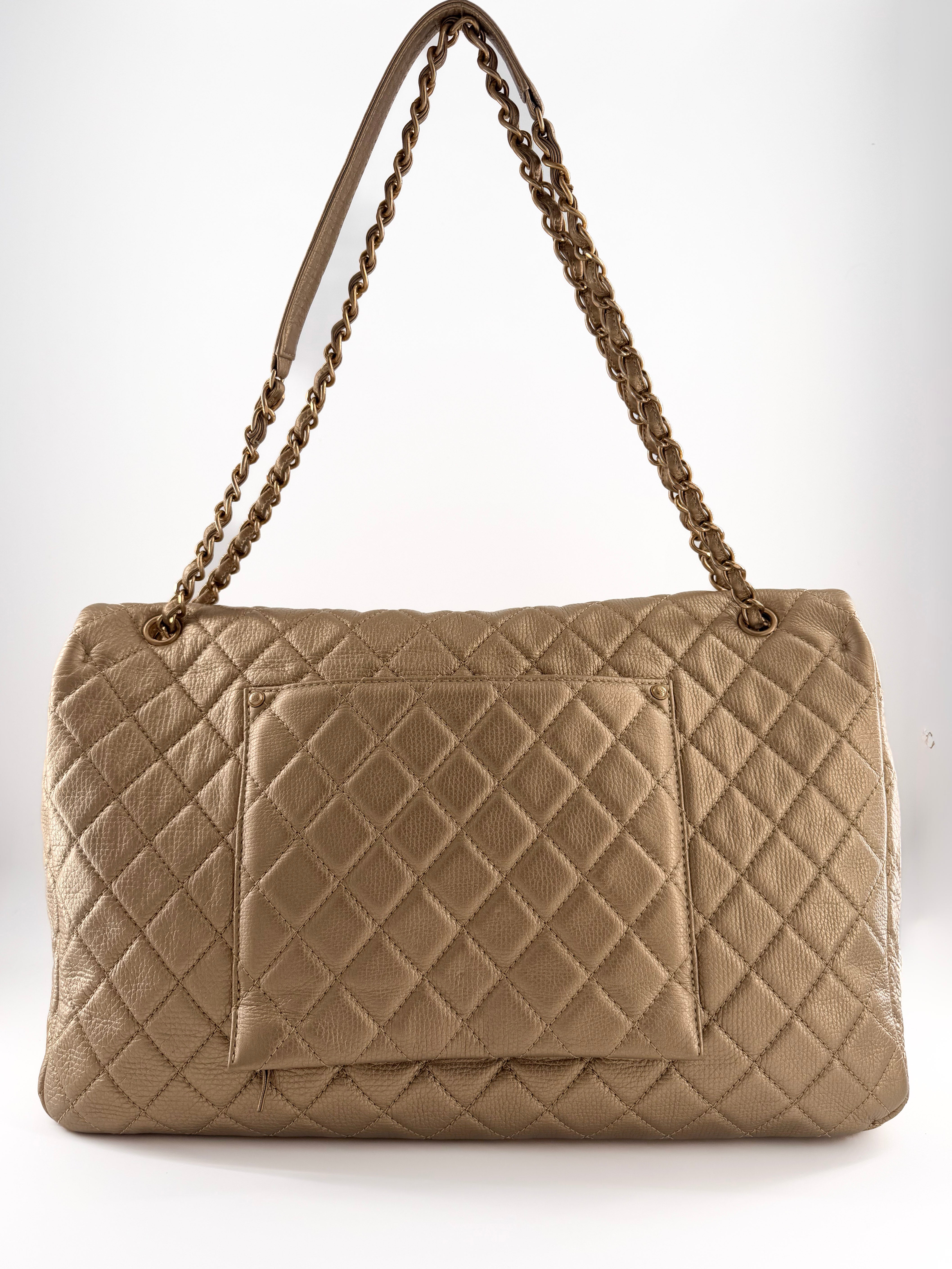 Chanel Classic Metallic Gold Calfskin Quilted XXL Flap Bag