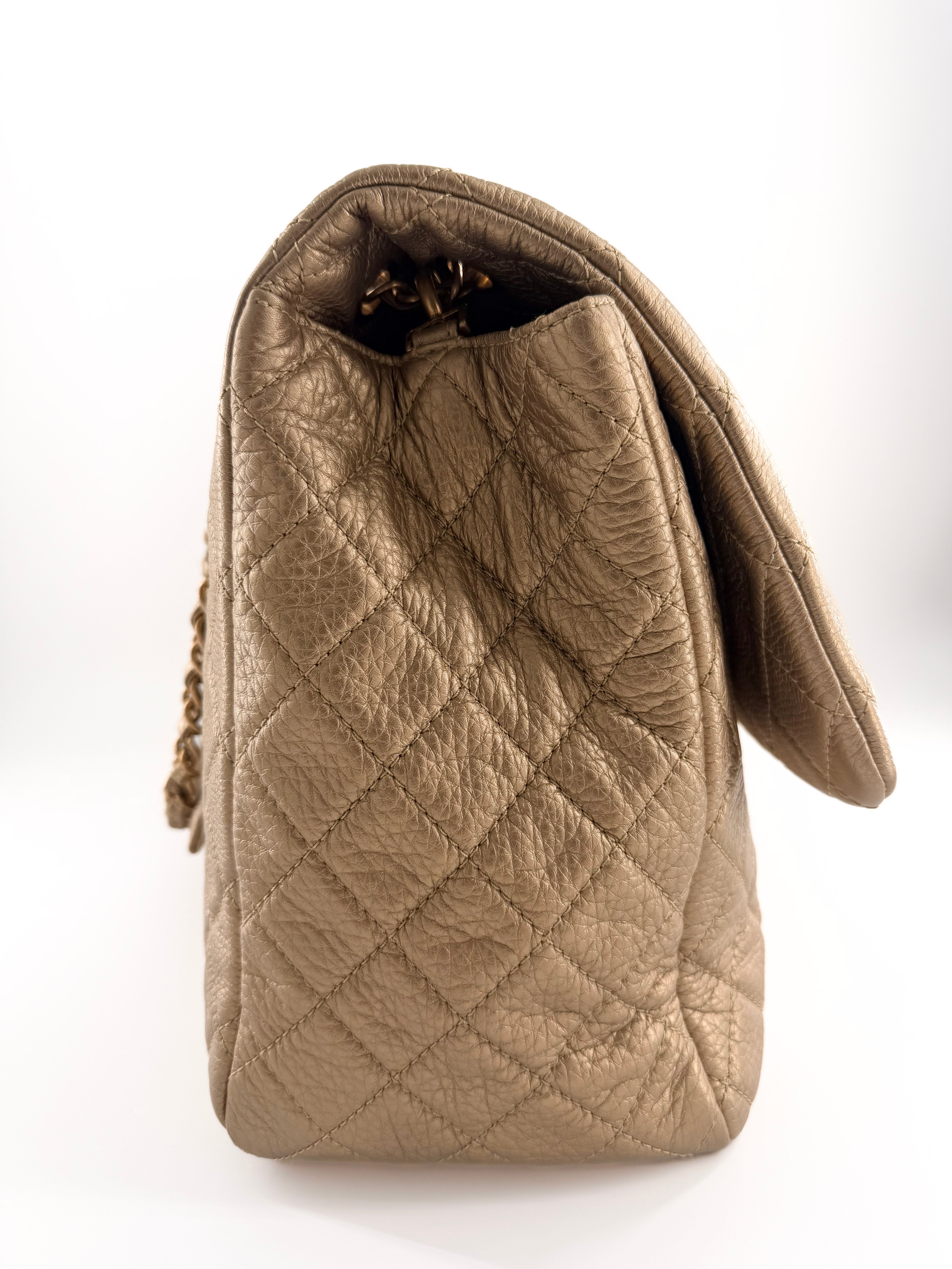 Chanel Classic Metallic Gold Calfskin Quilted XXL Flap Bag