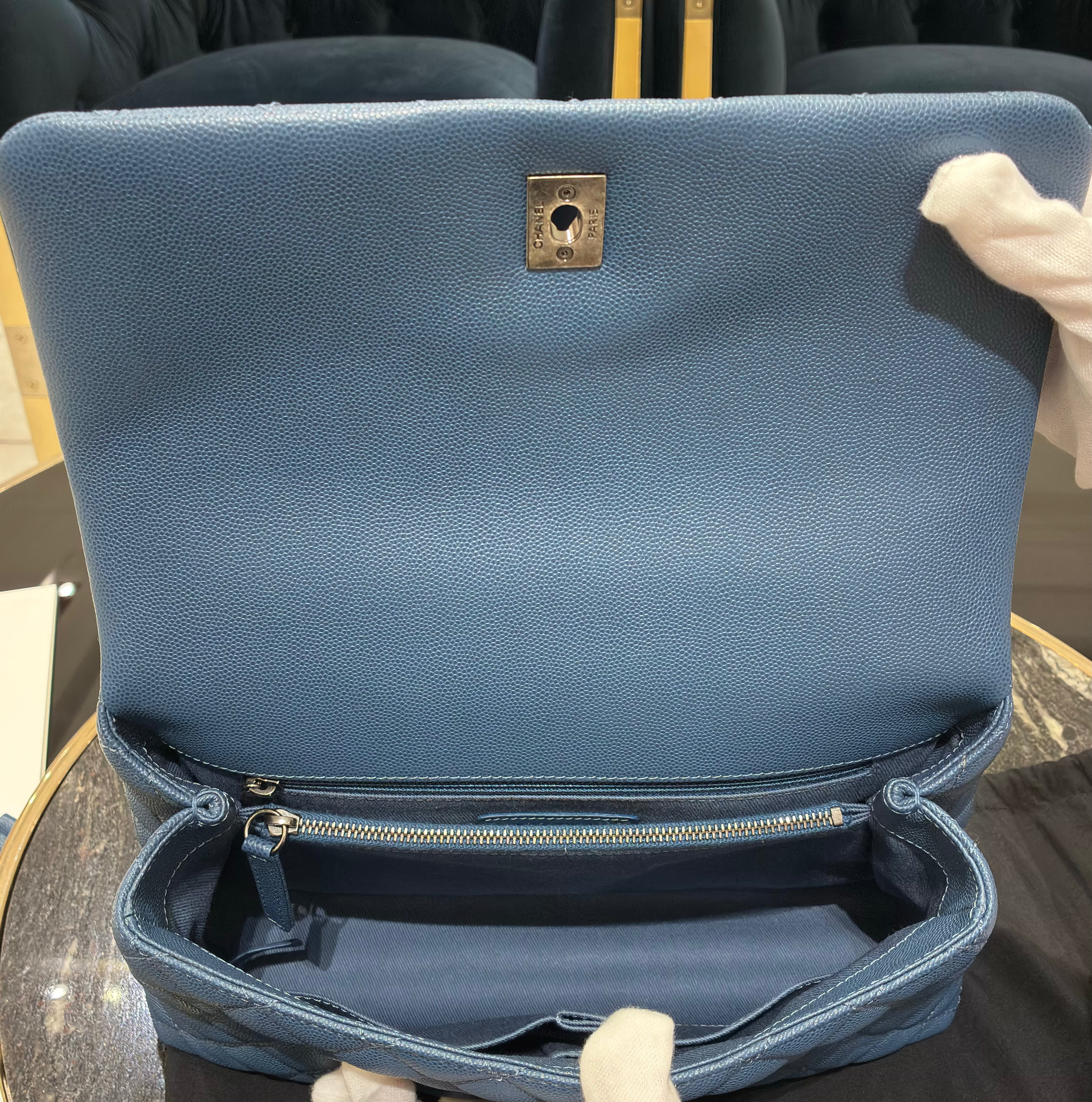 Chanel Caviar Small Coco Handle Blue Quilted