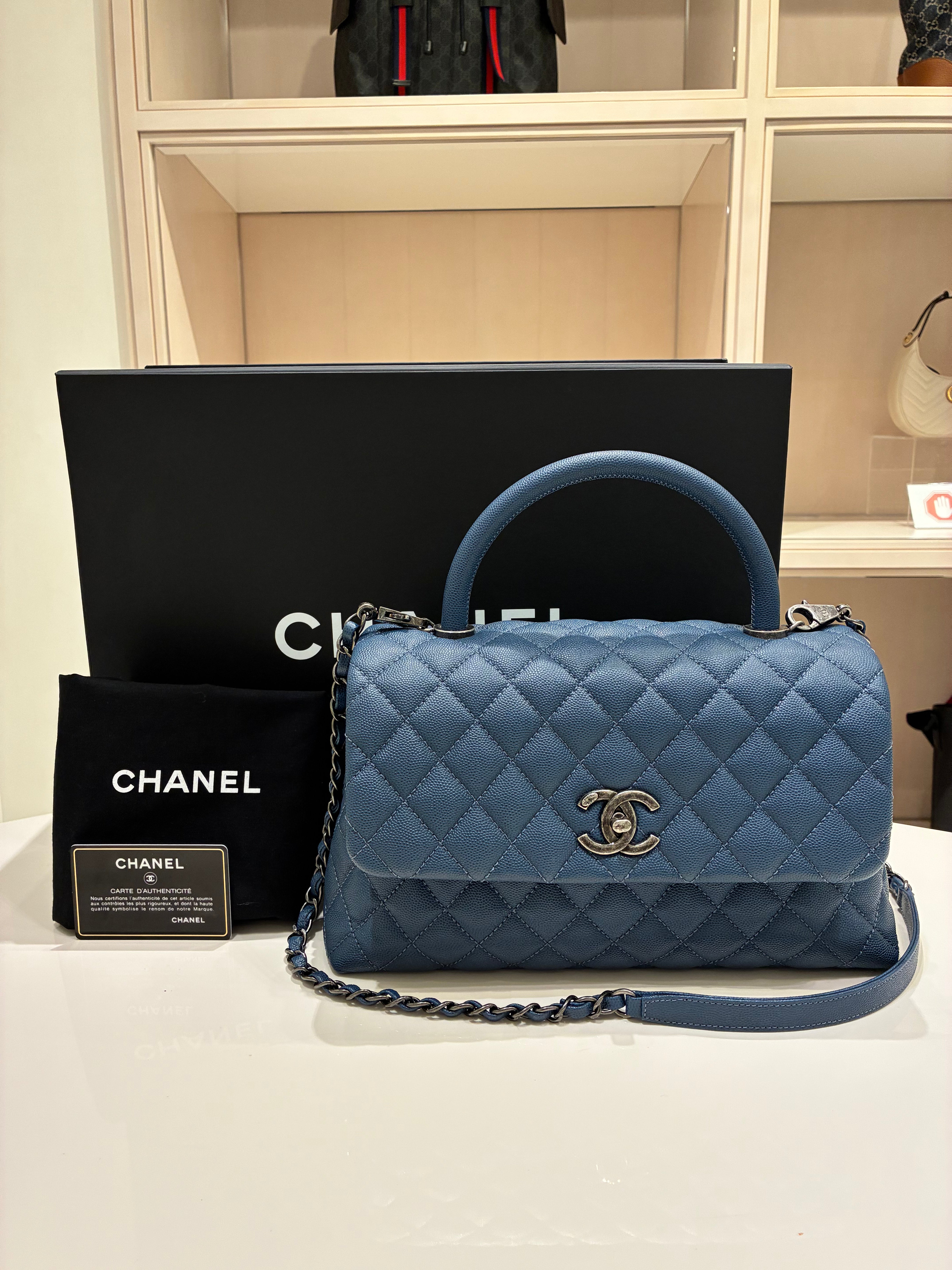 Chanel Caviar Small Coco Handle Blue Quilted