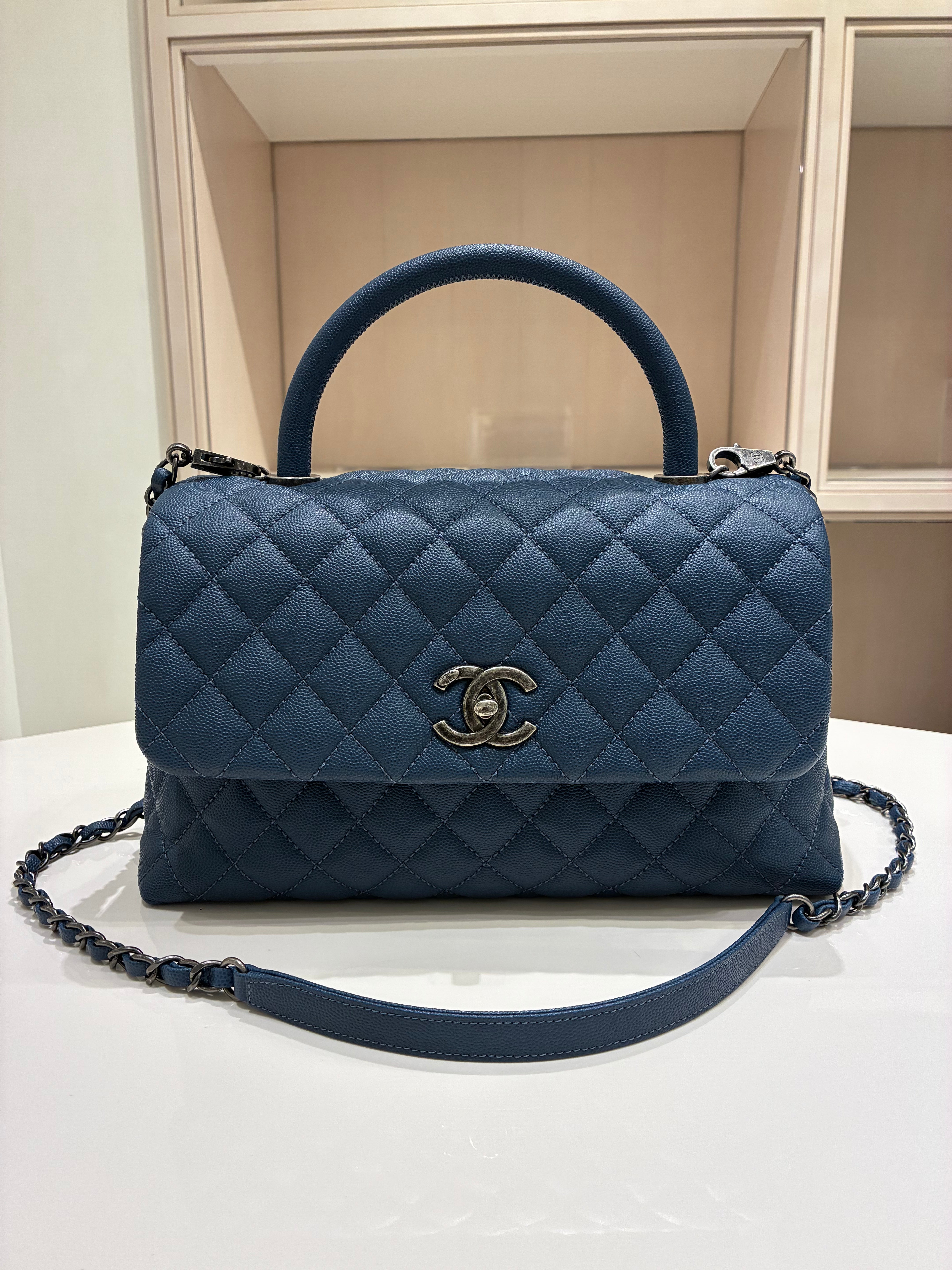 Chanel Caviar Small Coco Handle Blue Quilted