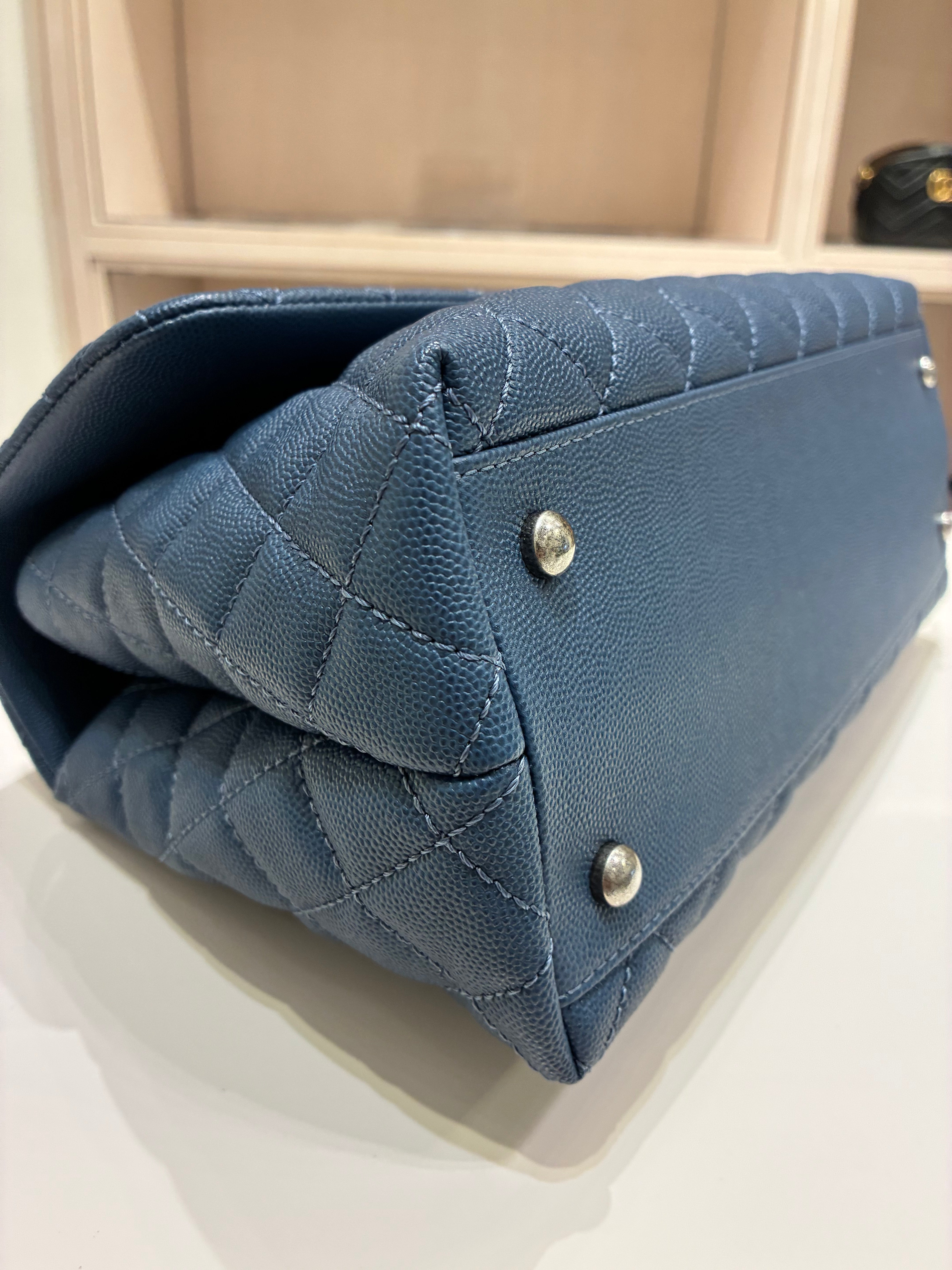 Chanel Caviar Small Coco Handle Blue Quilted