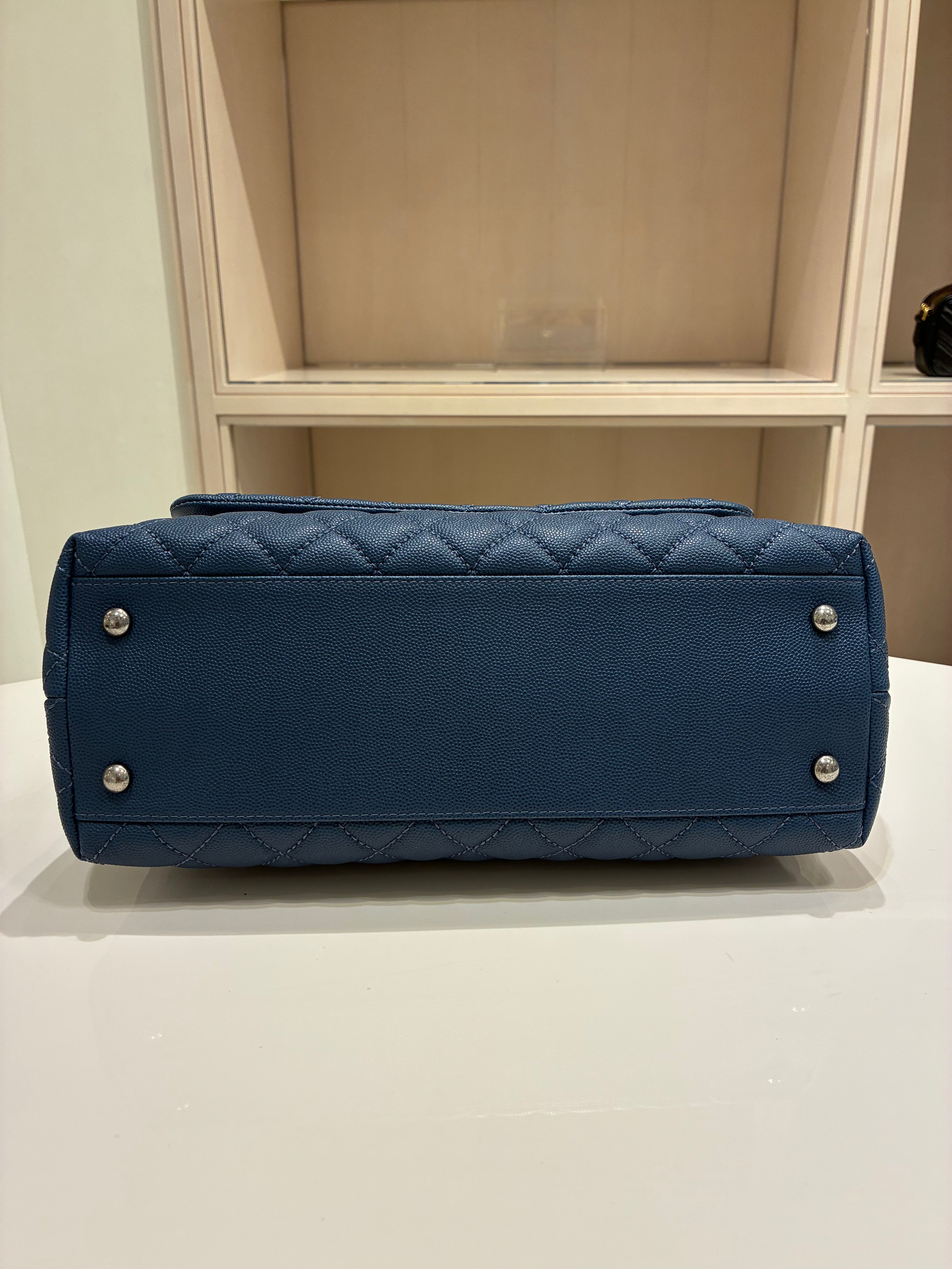 Chanel Caviar Small Coco Handle Blue Quilted