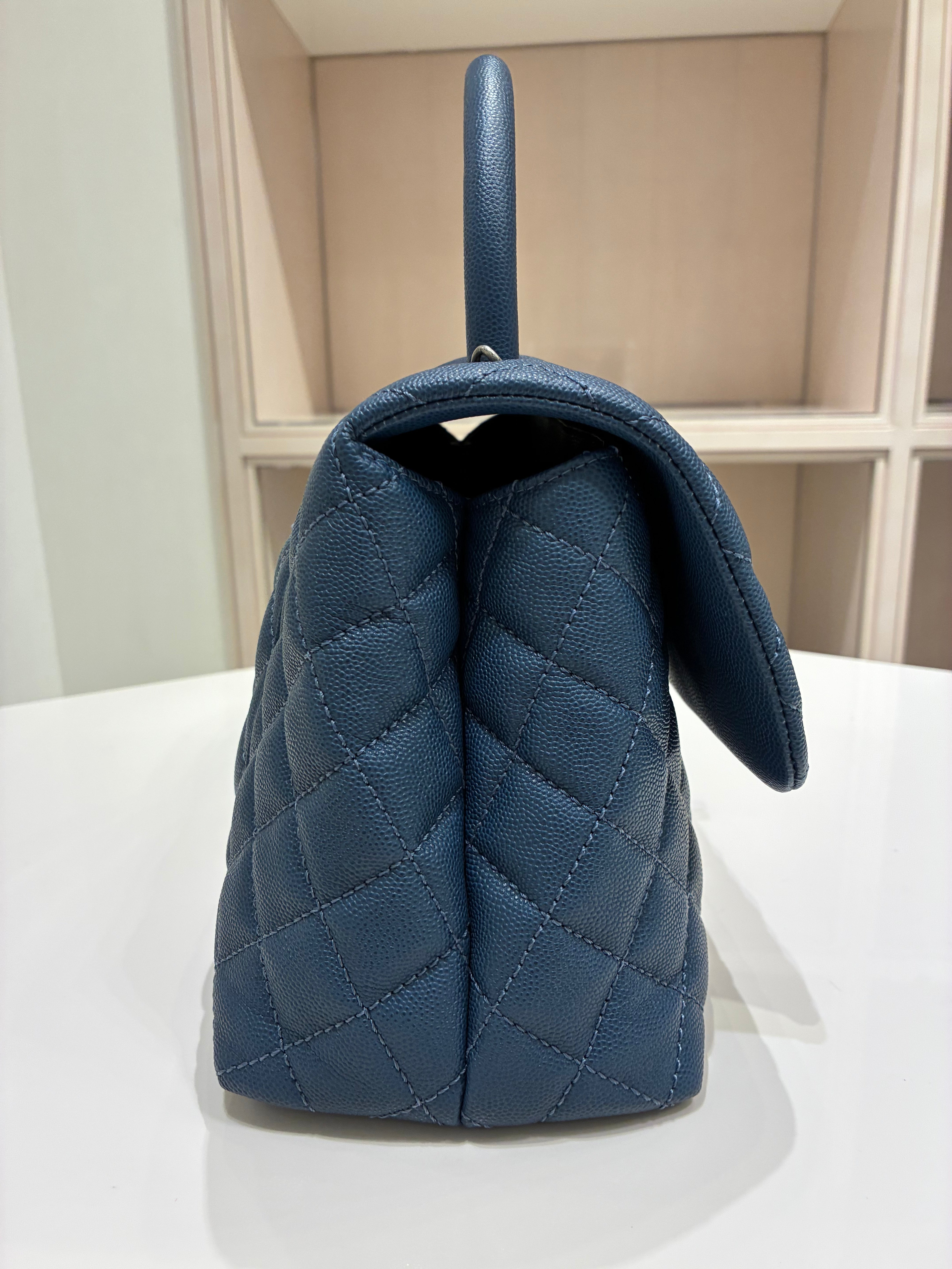 Chanel Caviar Small Coco Handle Blue Quilted